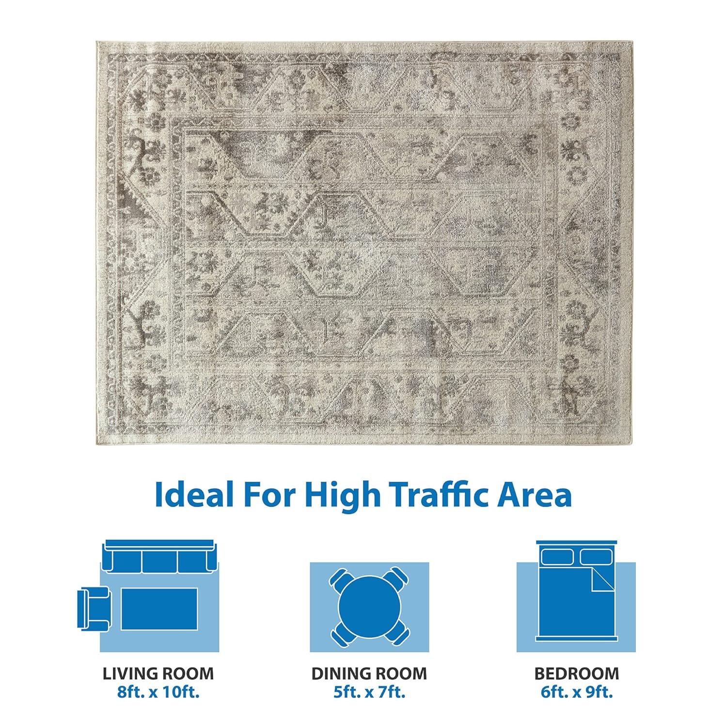 Madison Park Dakota Vienna Woven Turkish Area Rugs for Living Room, Indoor Dining Accent Modern Home Décor, Ultra Soft Floor Carpets for Dining Room, 7'11"W x 10'L, Distressed Tiled Beige