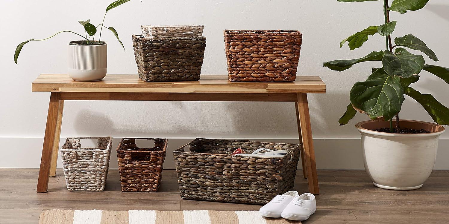 Design Imports Set of 3 Hyacinth Baskets Gray Wash