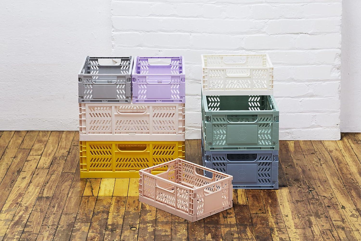 3 Sprouts Rectangular Recycled Plastic Foldable Crate (Large Size) - Green