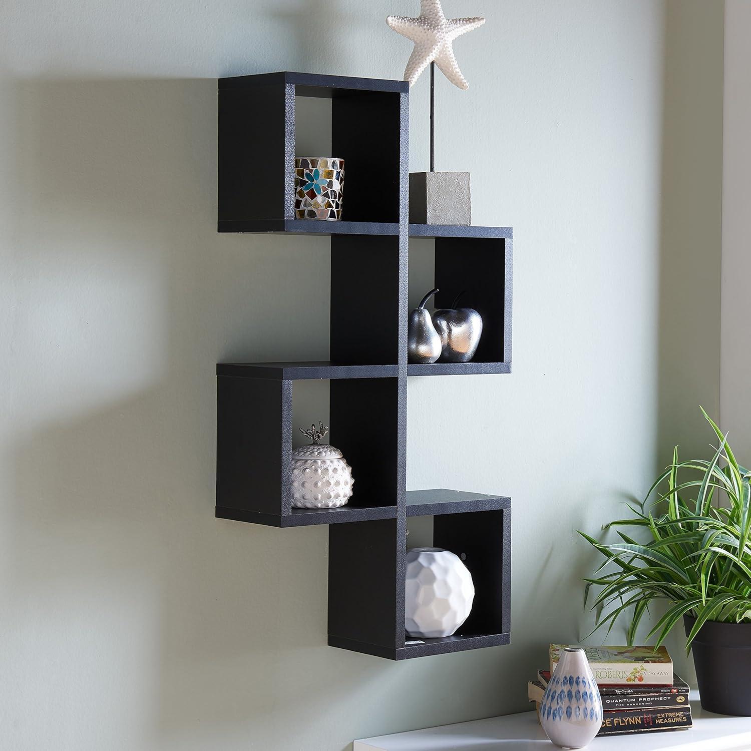 Danya B. 30" x 15.25" Cubby Chessboard Wall Shelf Black : Modern Laminated MDF, Versatile Display