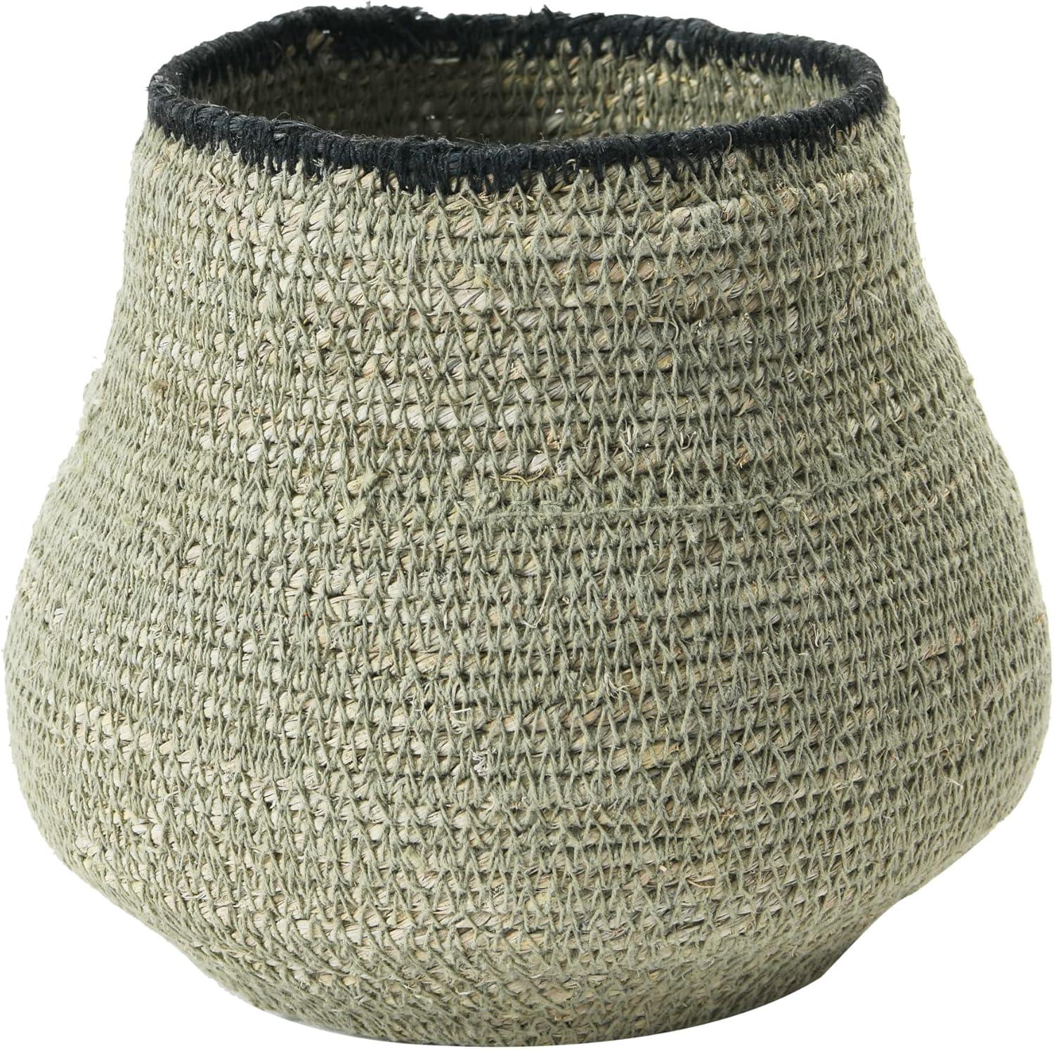 Storied Home Hand-Woven Seagrass Basket, Grey & Black