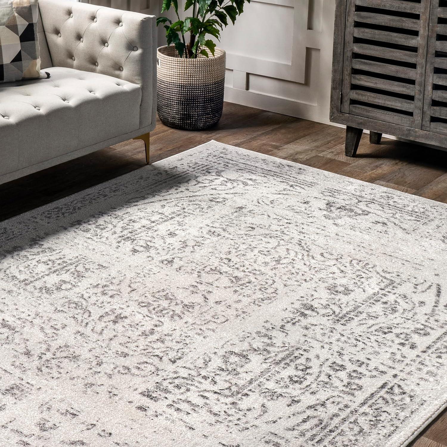 Nuloom Arlena Medallion 4x6 Indoor Area Rug for Living Room Bedroom Dining Room Kitchen, Grey/Ivory