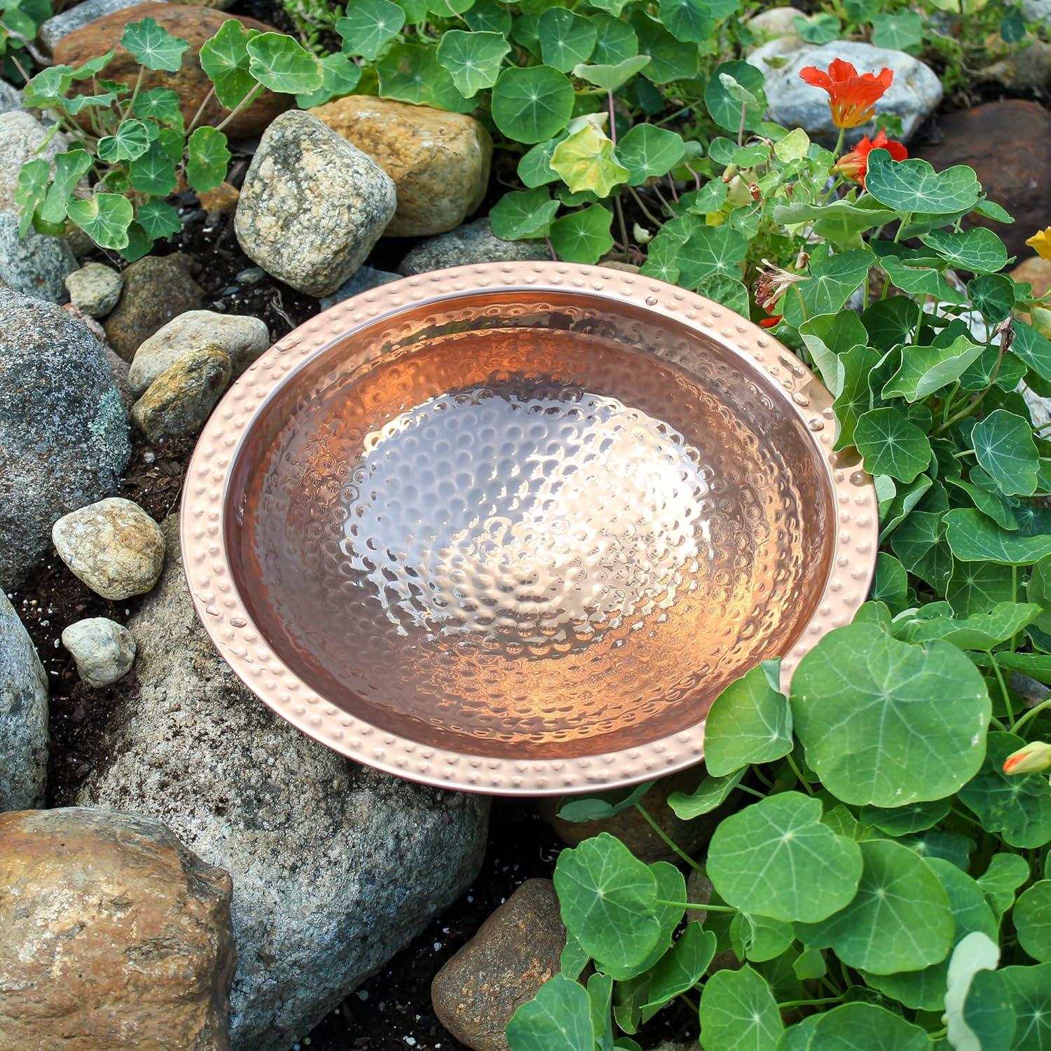 Achla Designs 201-9904 Hammered Bowl with Rim Birdbath, Polished Copper Plated