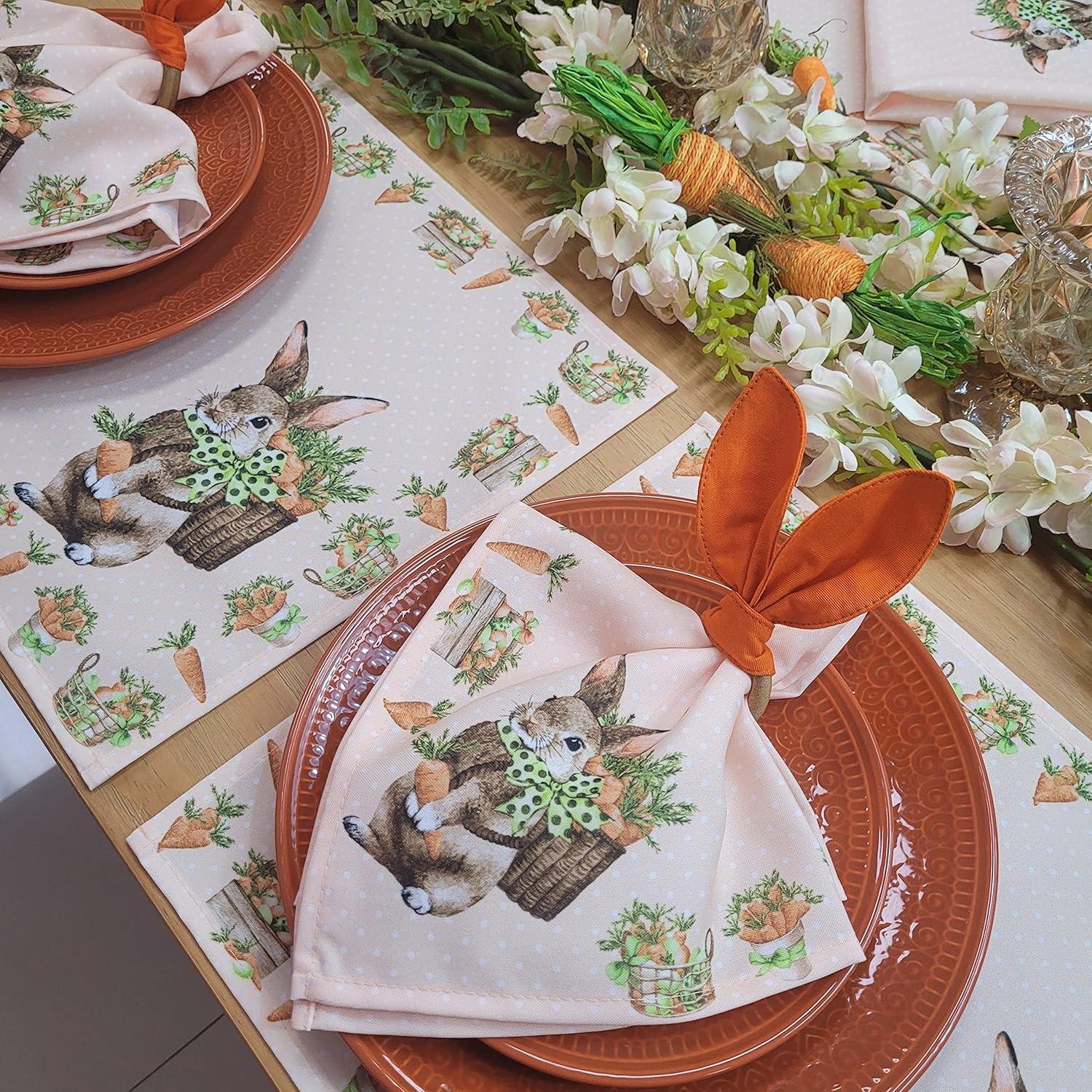 | Set of 4 Bunny Ears Napkin Rings | Home Decor, Dining Table Decor | Easter Decorations for Table (Orange)