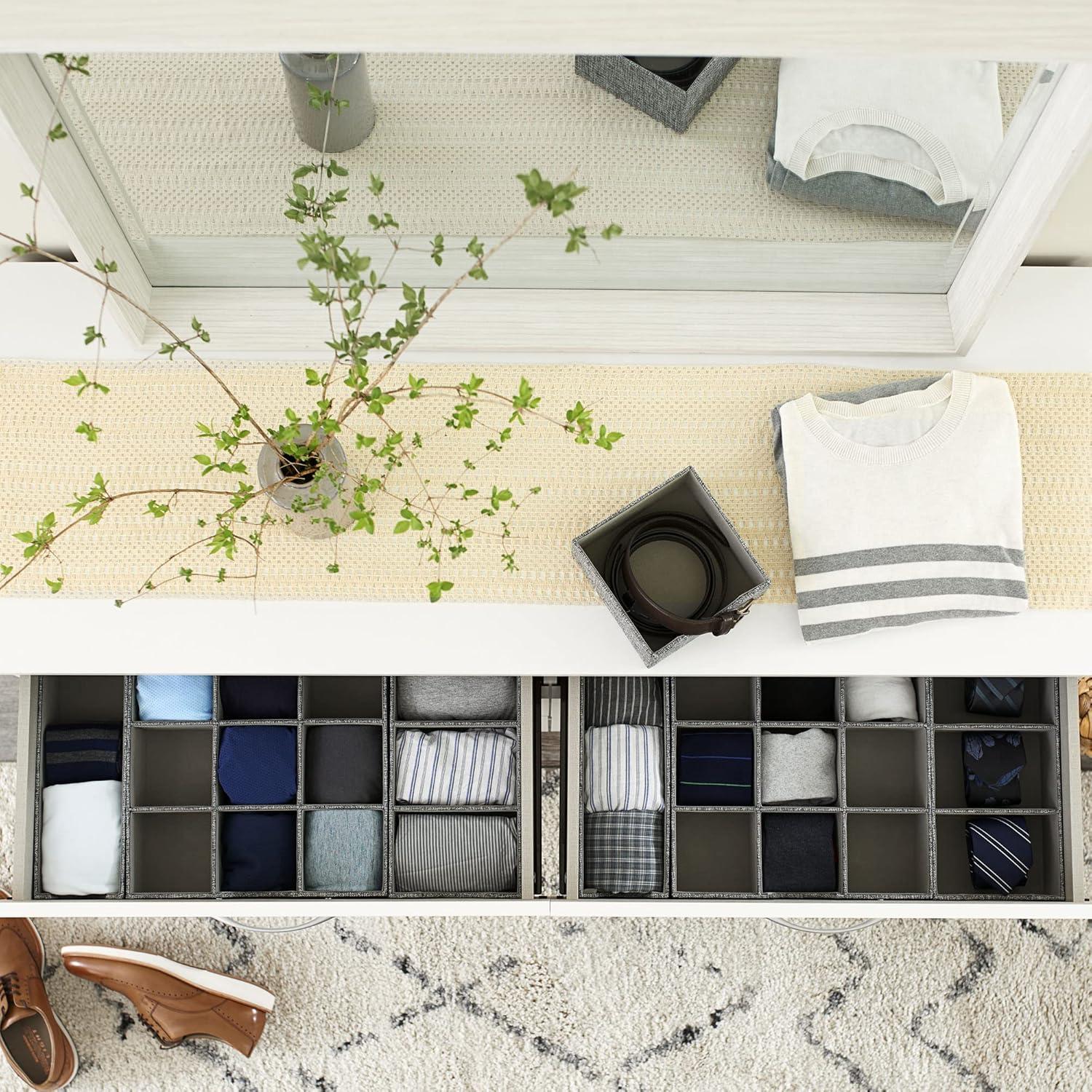 Household Essentials Set of 2 3-Section Drawer Trays Graphite Linen: Stackable Decorative Storage Boxes, Gray, 12"x6"