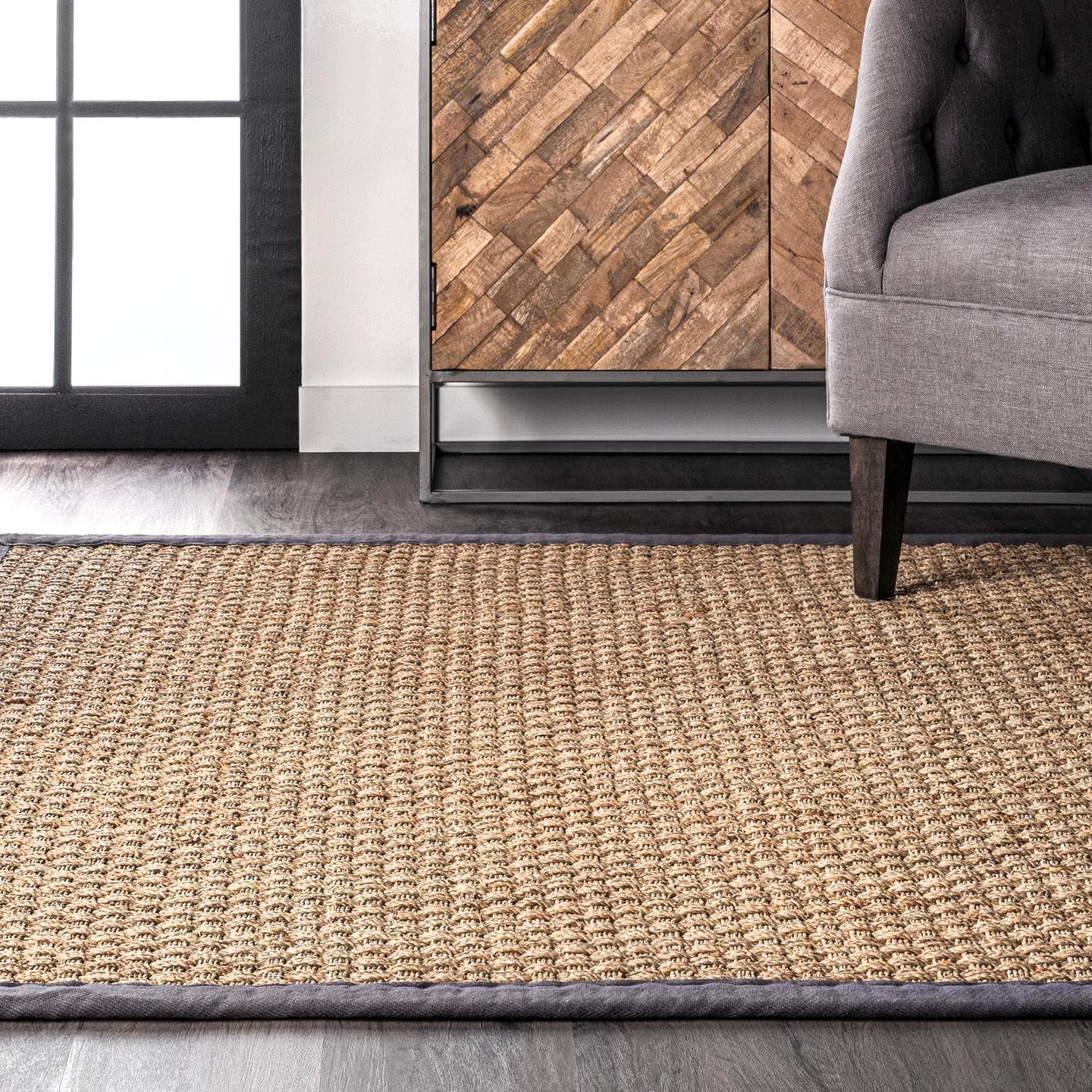 Dark Gray Seagrass Reversible Indoor/Outdoor Runner Rug, 2'6" x 6'