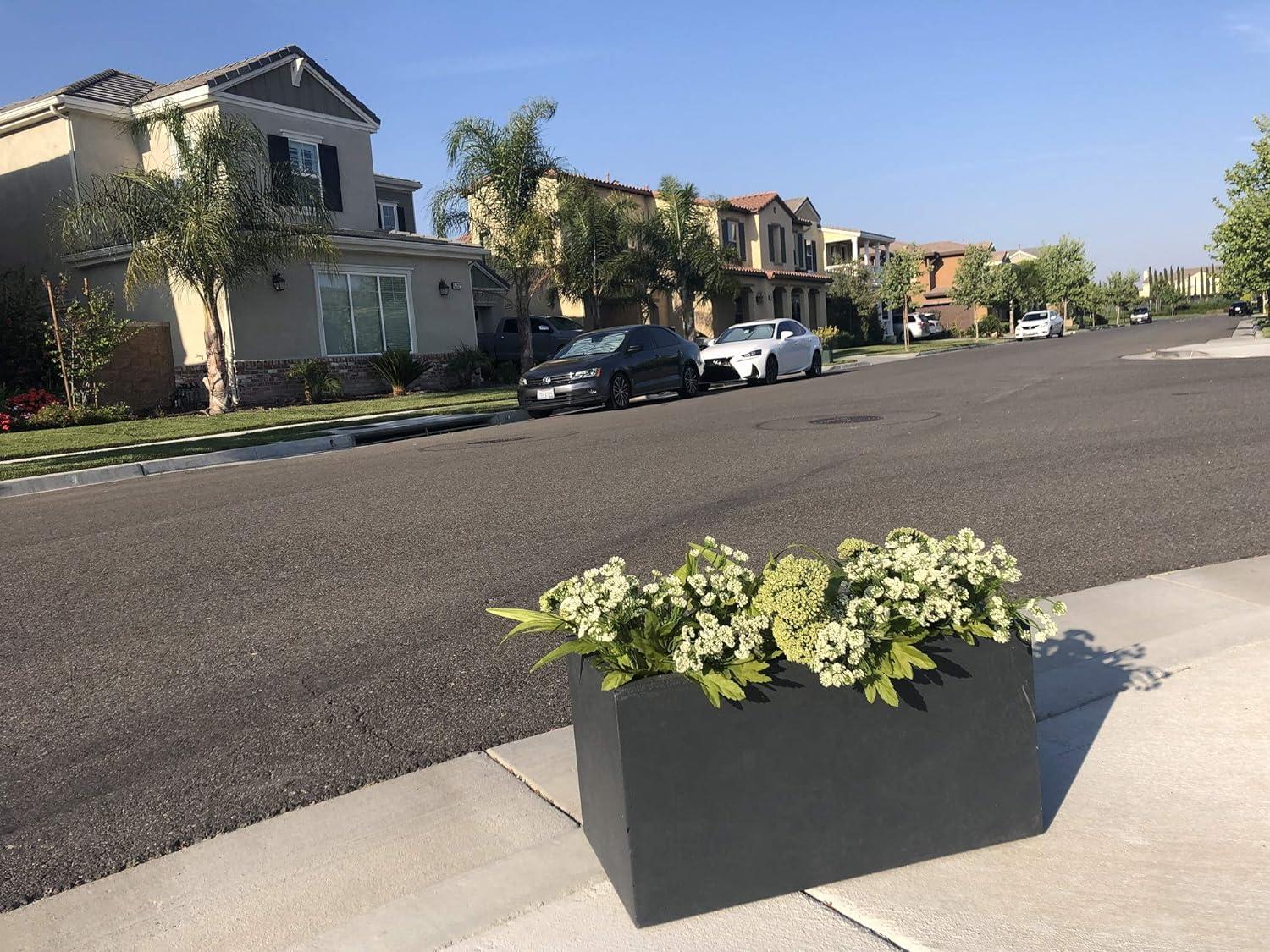 Rosemead Home & Garden, Inc. 12" Wide Kante Elegant Rectangular Concrete/Fiberglass Indoor Outdoor Planter Box Charcoal Gray