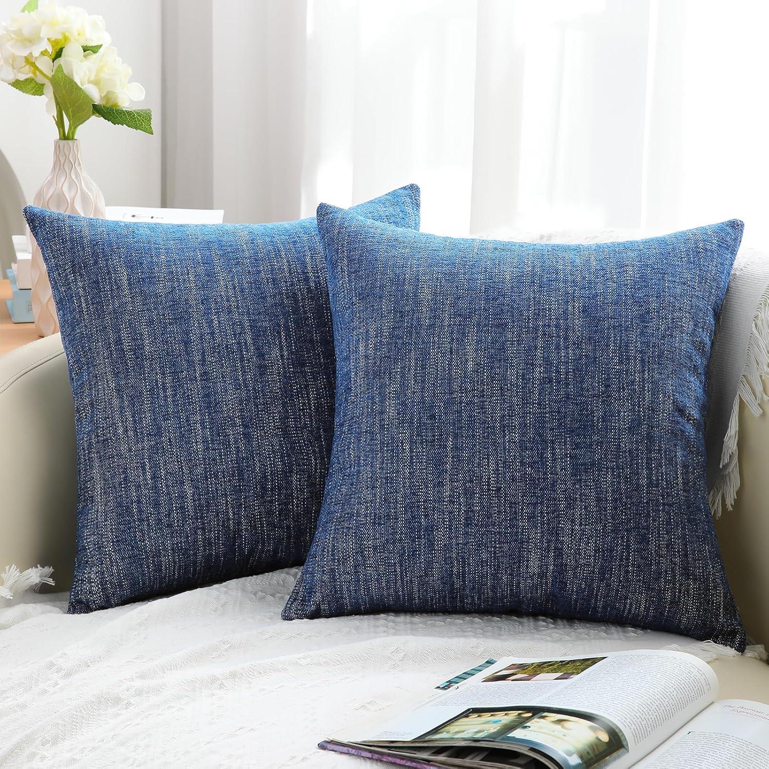 Soft Chenille Throw Pillow Covers With Stitched Edge (Set of 2)