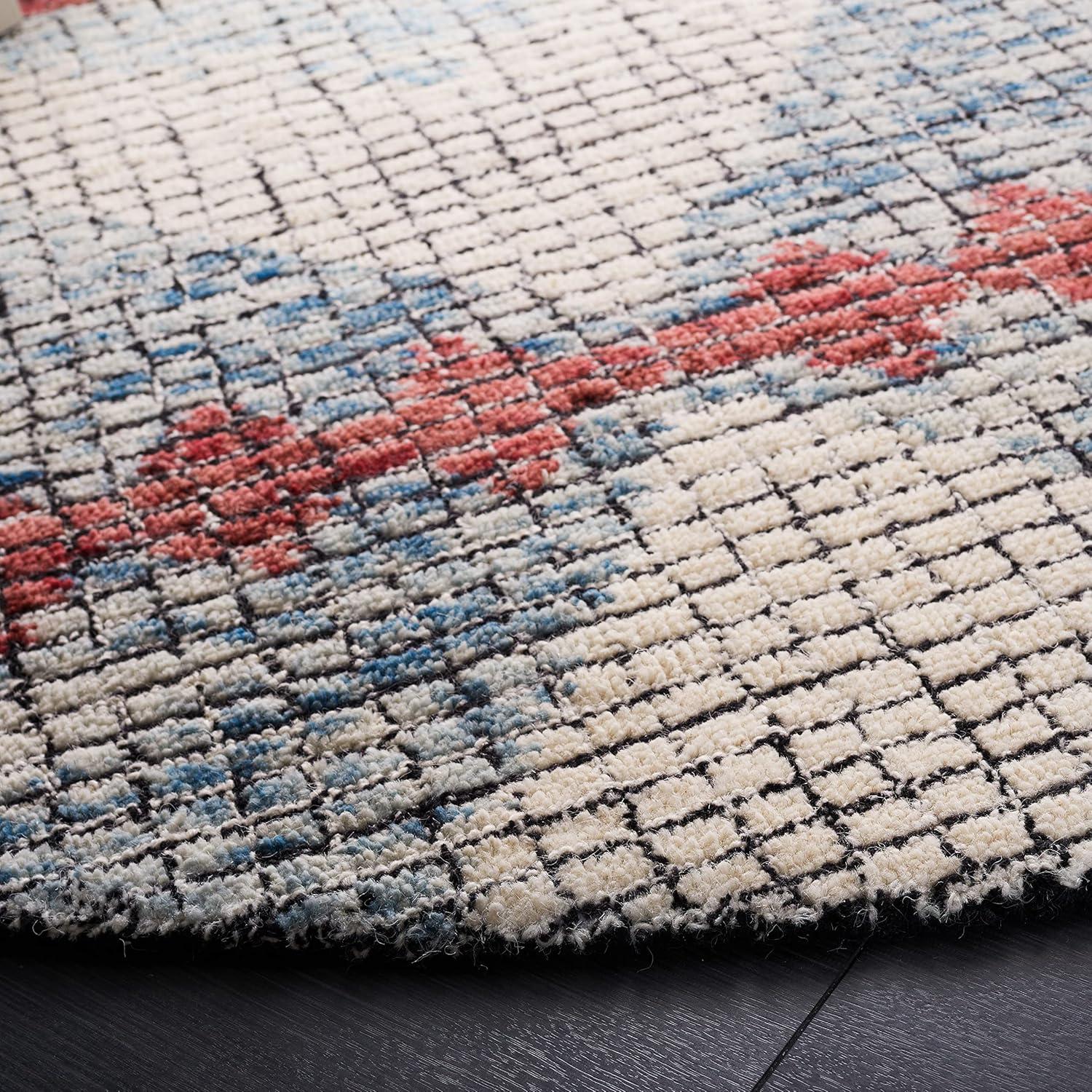 Abstract ABT479 Hand Tufted Area Rug - Ivory/Blue - 6' Round - Safavieh .