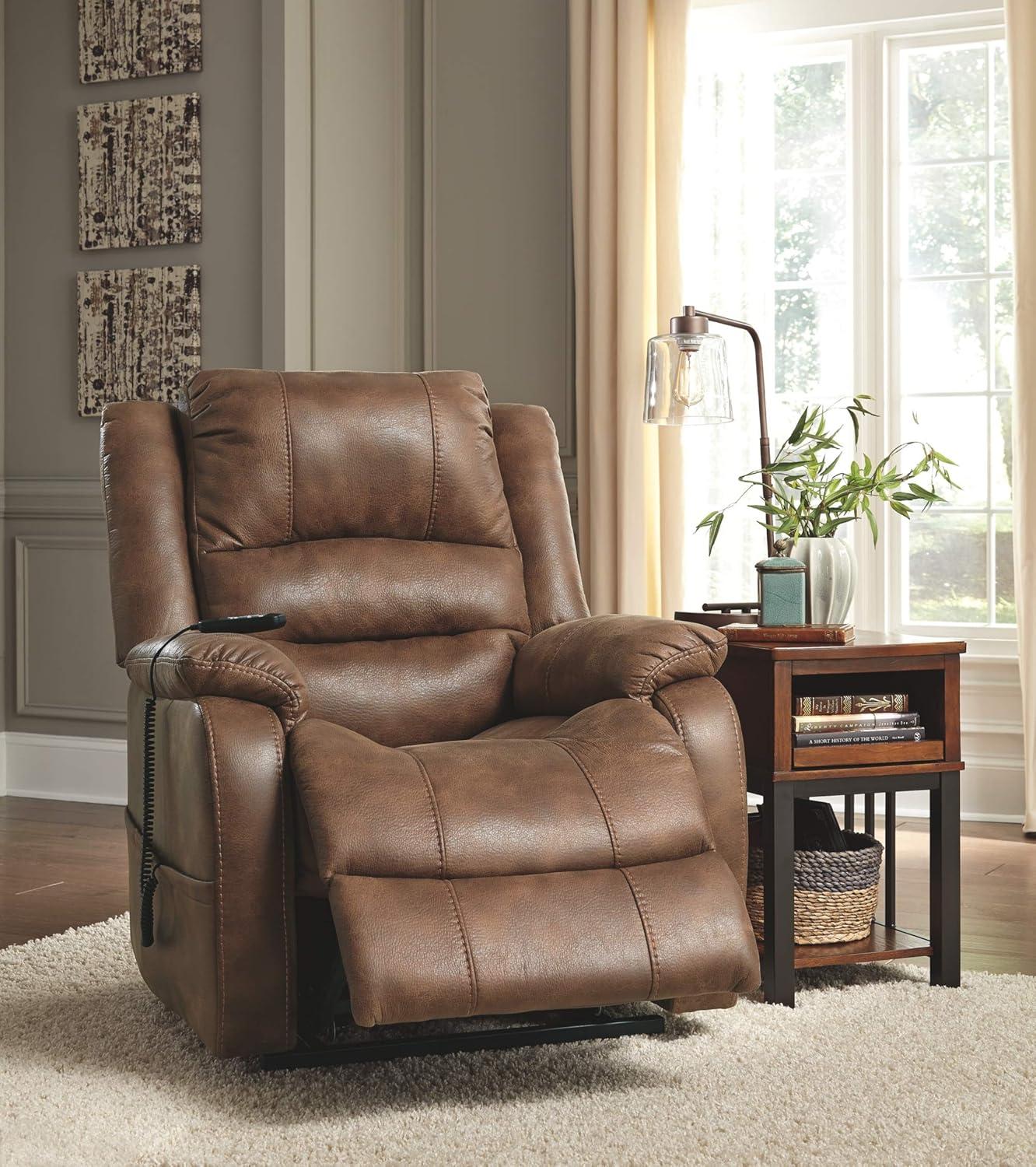 Saddle Brown Faux Leather Power Lift Recliner with Metal Frame