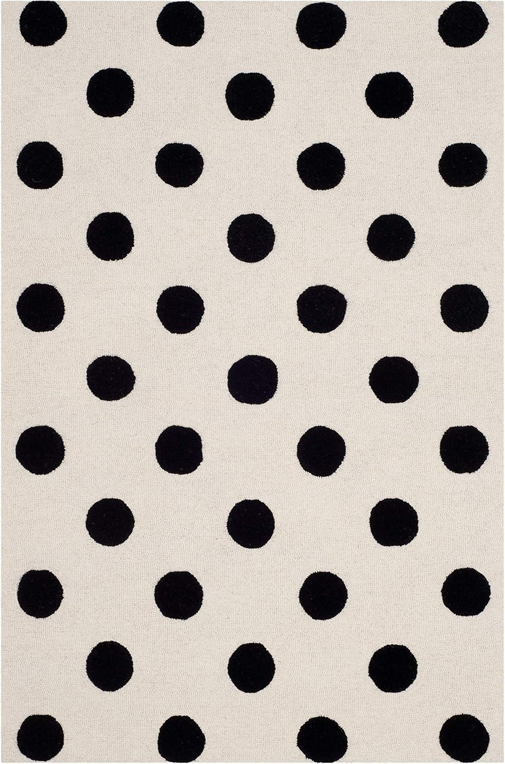 SAFAVIEH Kids Polka Dots Wool Area Rug, Ivory/Black, 3' x 5'