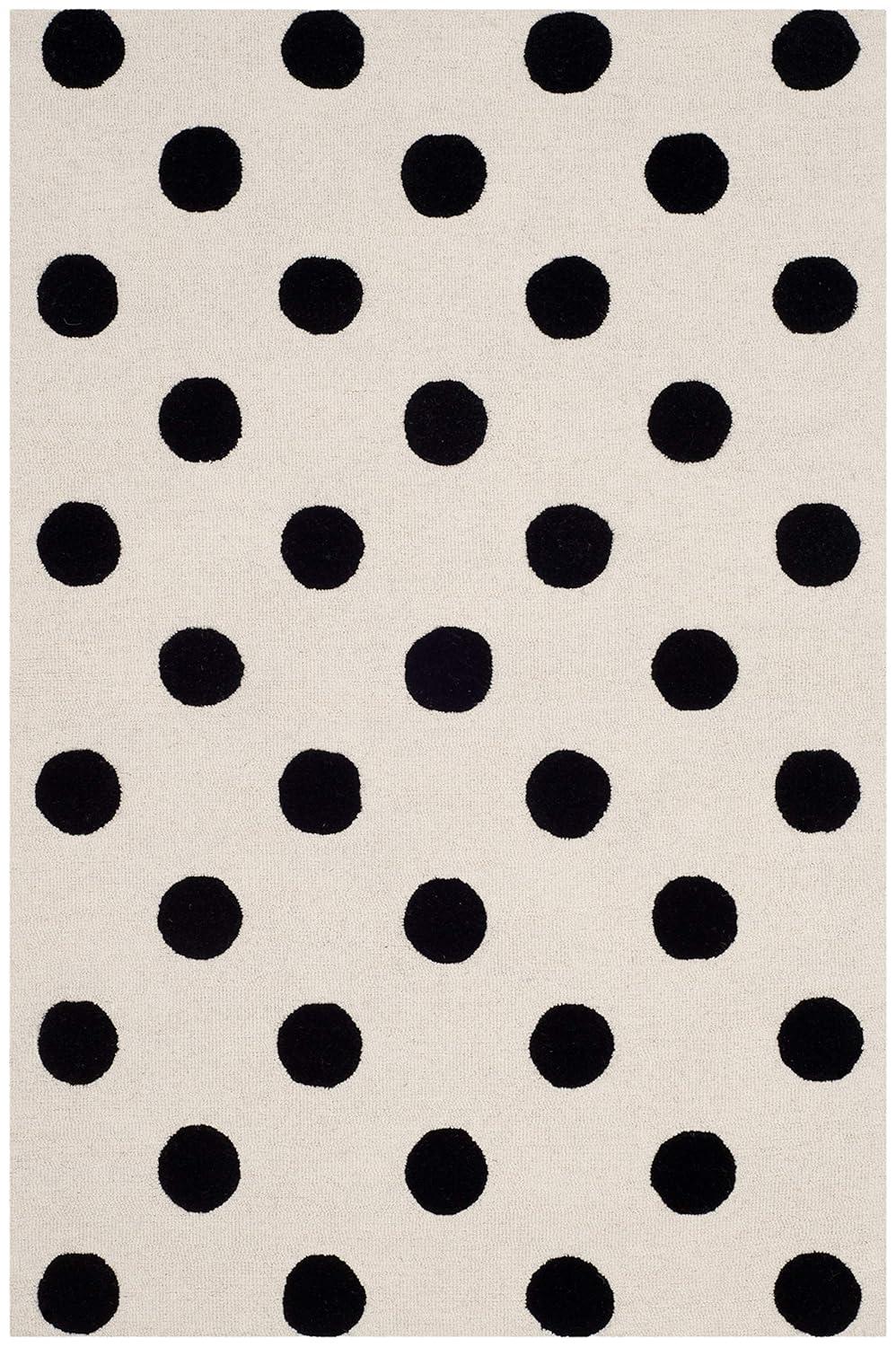 SAFAVIEH Kids Polka Dots Wool Area Rug, Ivory/Black, 3' x 5'