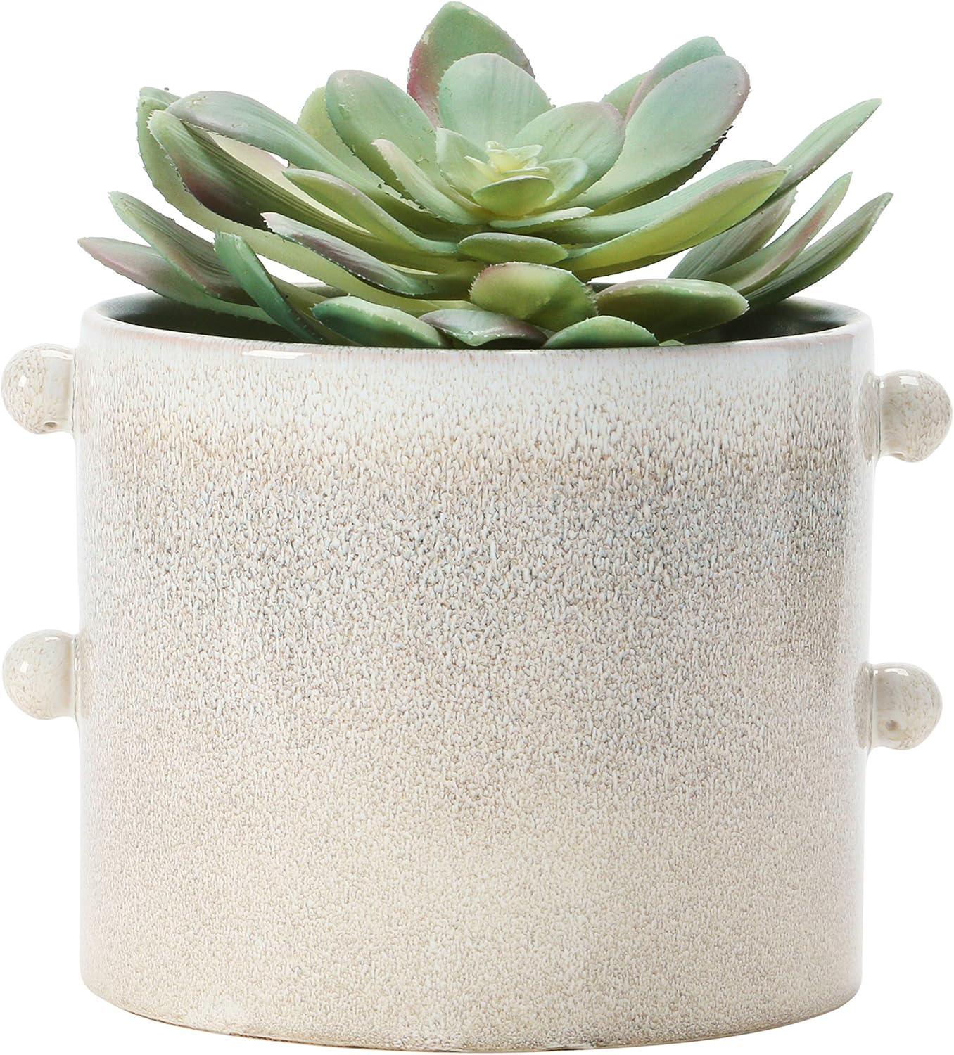 Creative Co-Op Round Stoneware Planter with Reactive Glaze, Cream