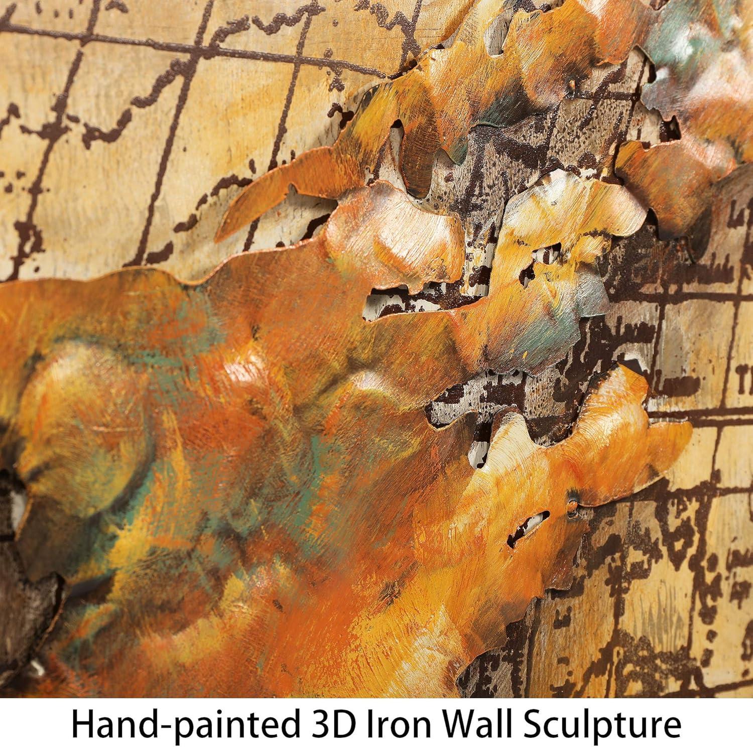 Empire Art Direct  World Map Hand Painted Primo Mixed Media Iron Wall Sculpture 3D Metal Wall Art