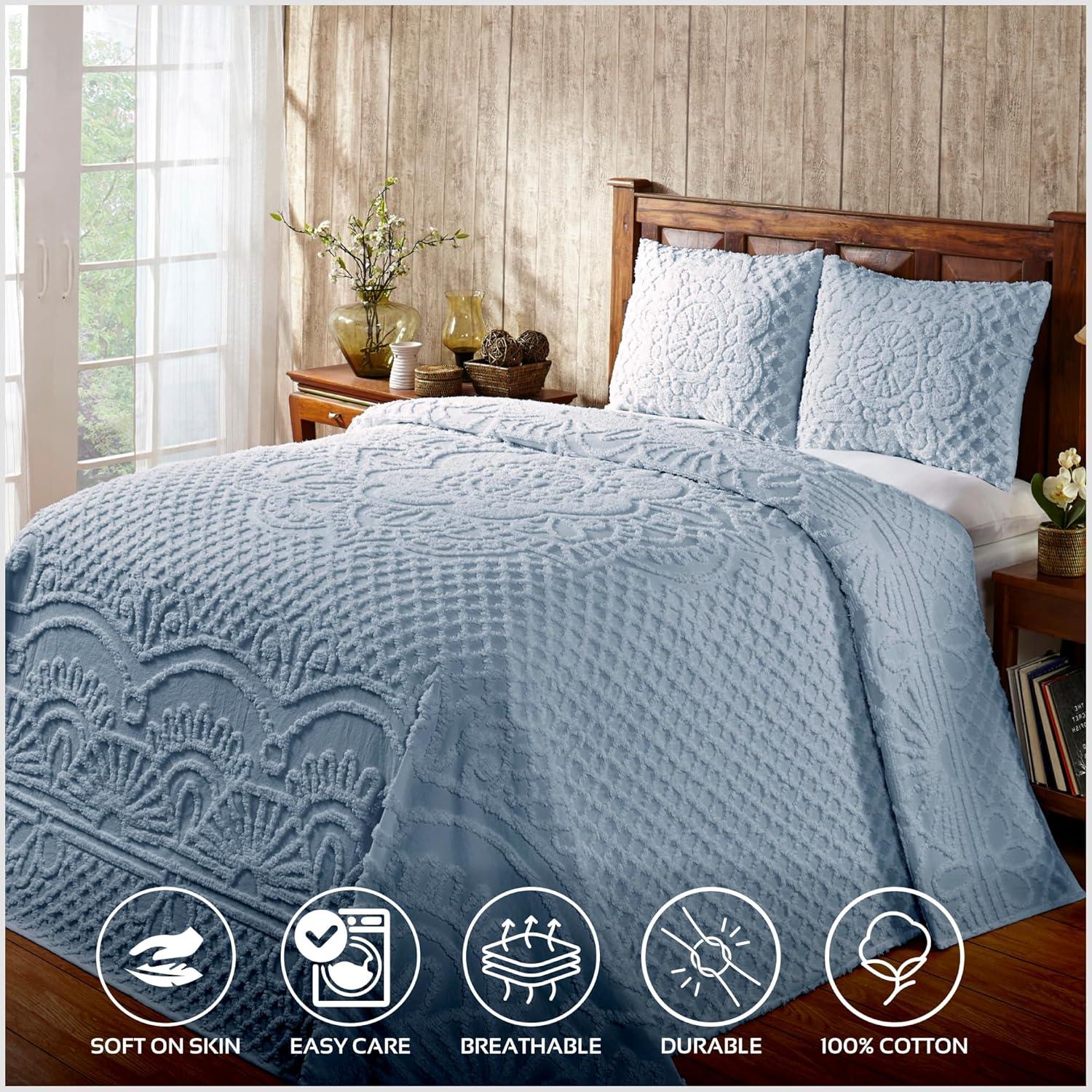 Better Trends Trevor Bedspreads 100% Cotton Chenille - Traditional Medallion Bedding Set, Luxurious All Season Comfort, Machine Washable Trevor Collection Bedspread Set