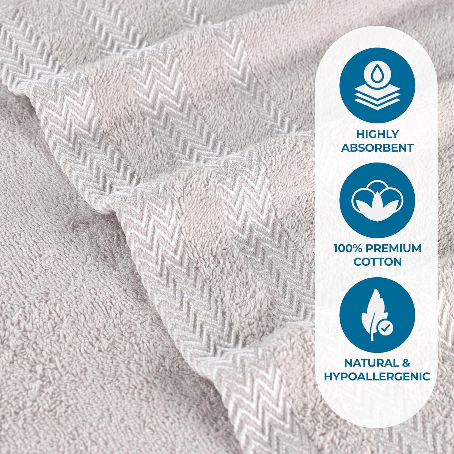 Superior Hays Cotton Plush Soft 3 Piece Towel Set, Platinum