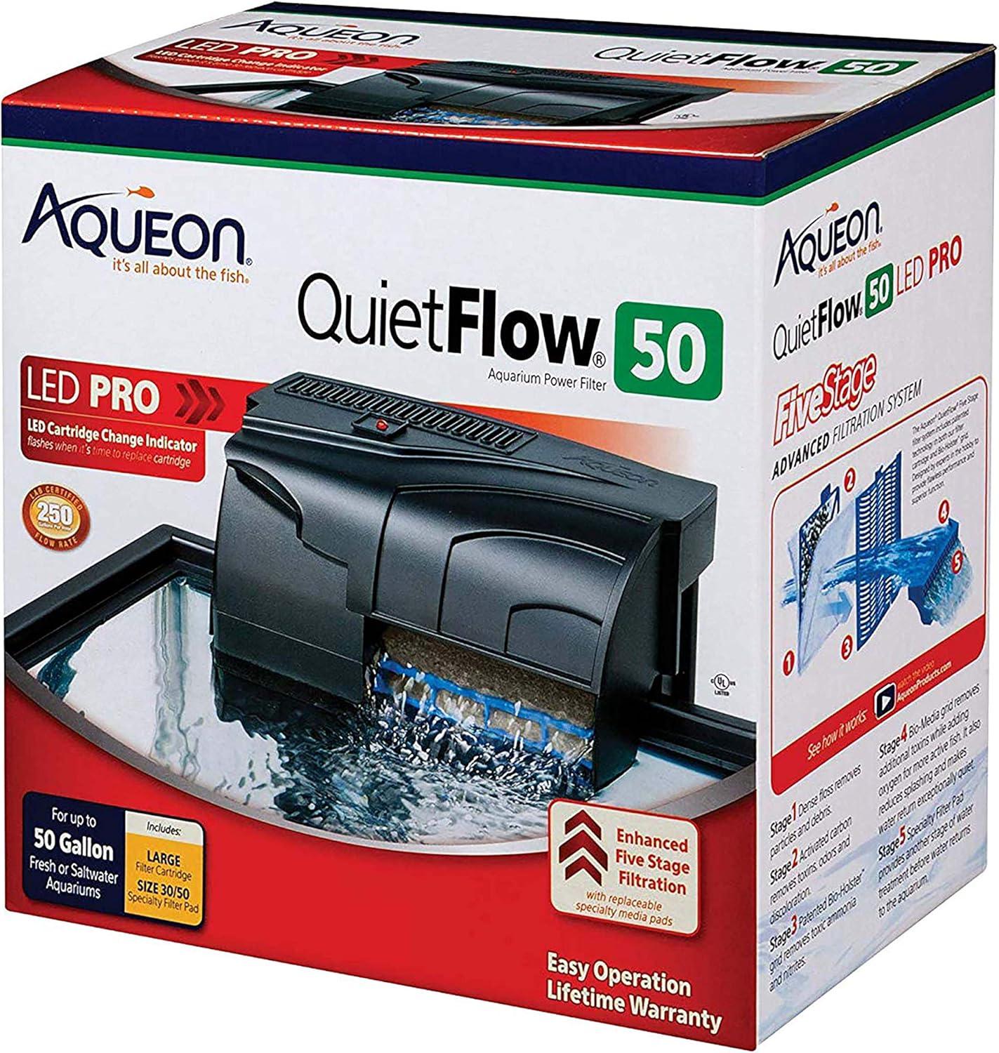 Aqueon QuietFlow LED PRO Aquarium Power Filter Size 50