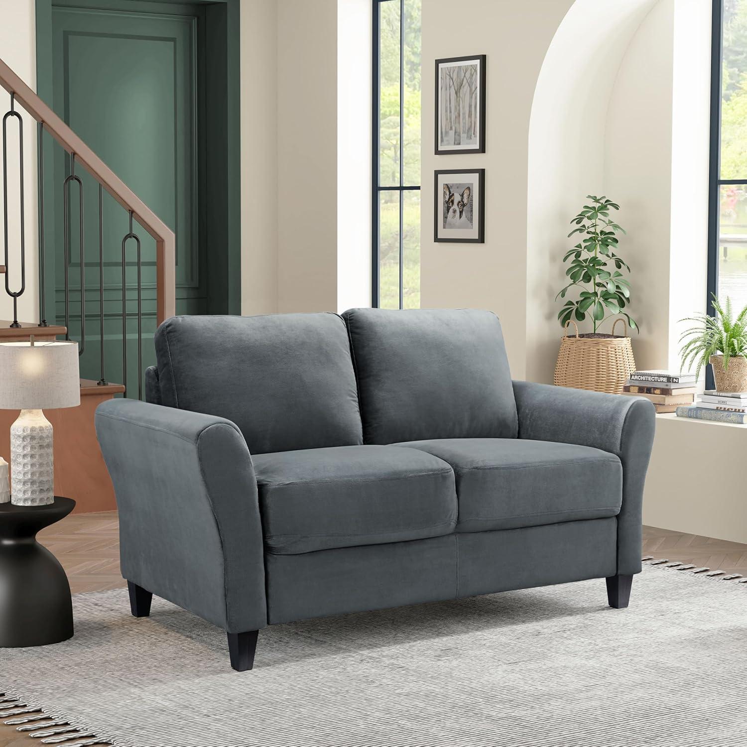 Lifestyle Solutions Alexa Loveseat with Rolled Arms, Gray Fabric