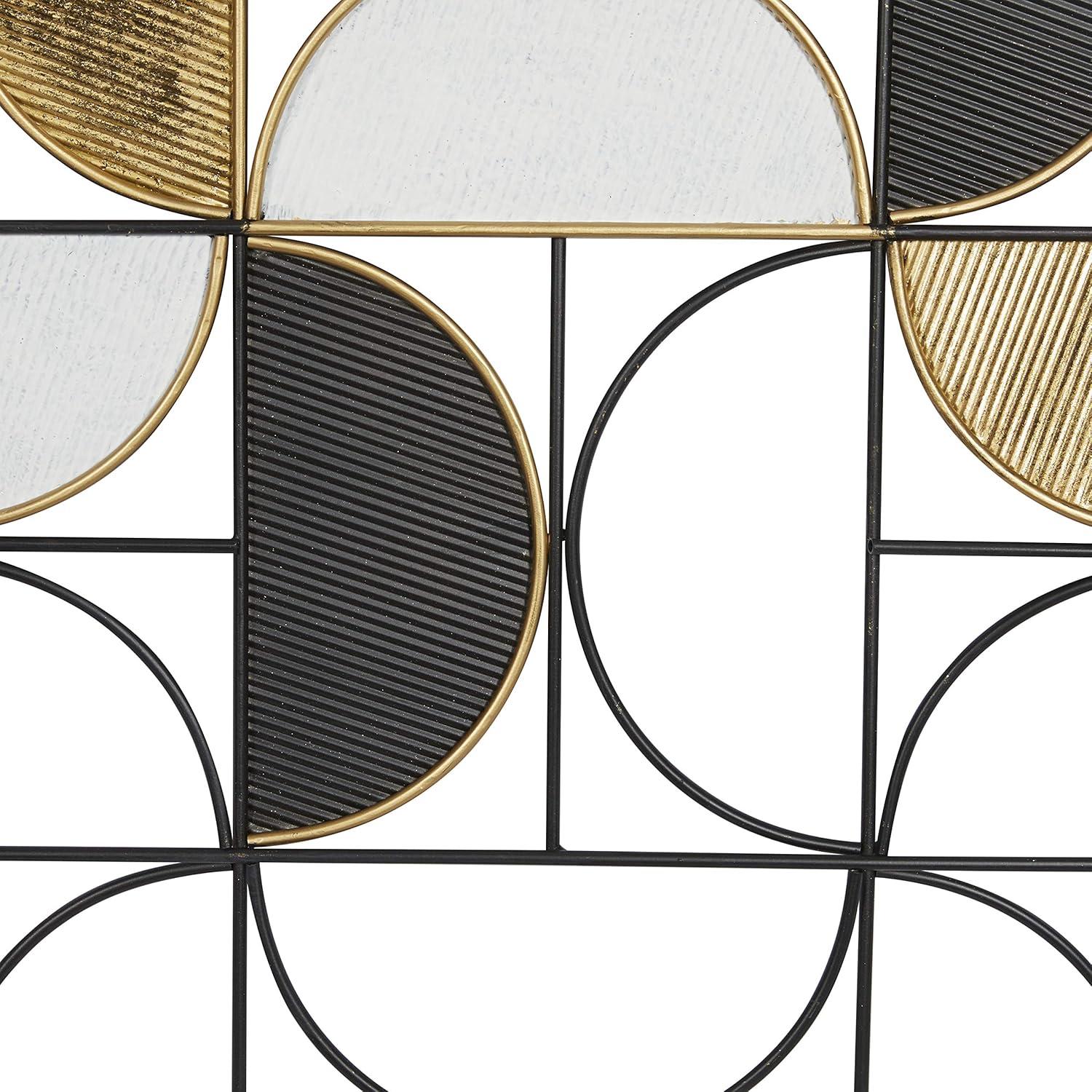 DecMode Black Metal Half Moon Geometric Wall Decor with Gold Detailing