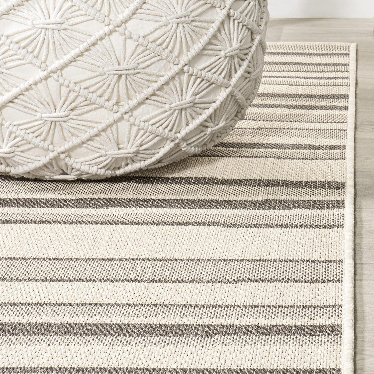 2' x 8' Castara Wavy Stripe Modern Indoor/Outdoor Runner Rug, Cream/Dark Gray - JONATHAN Y