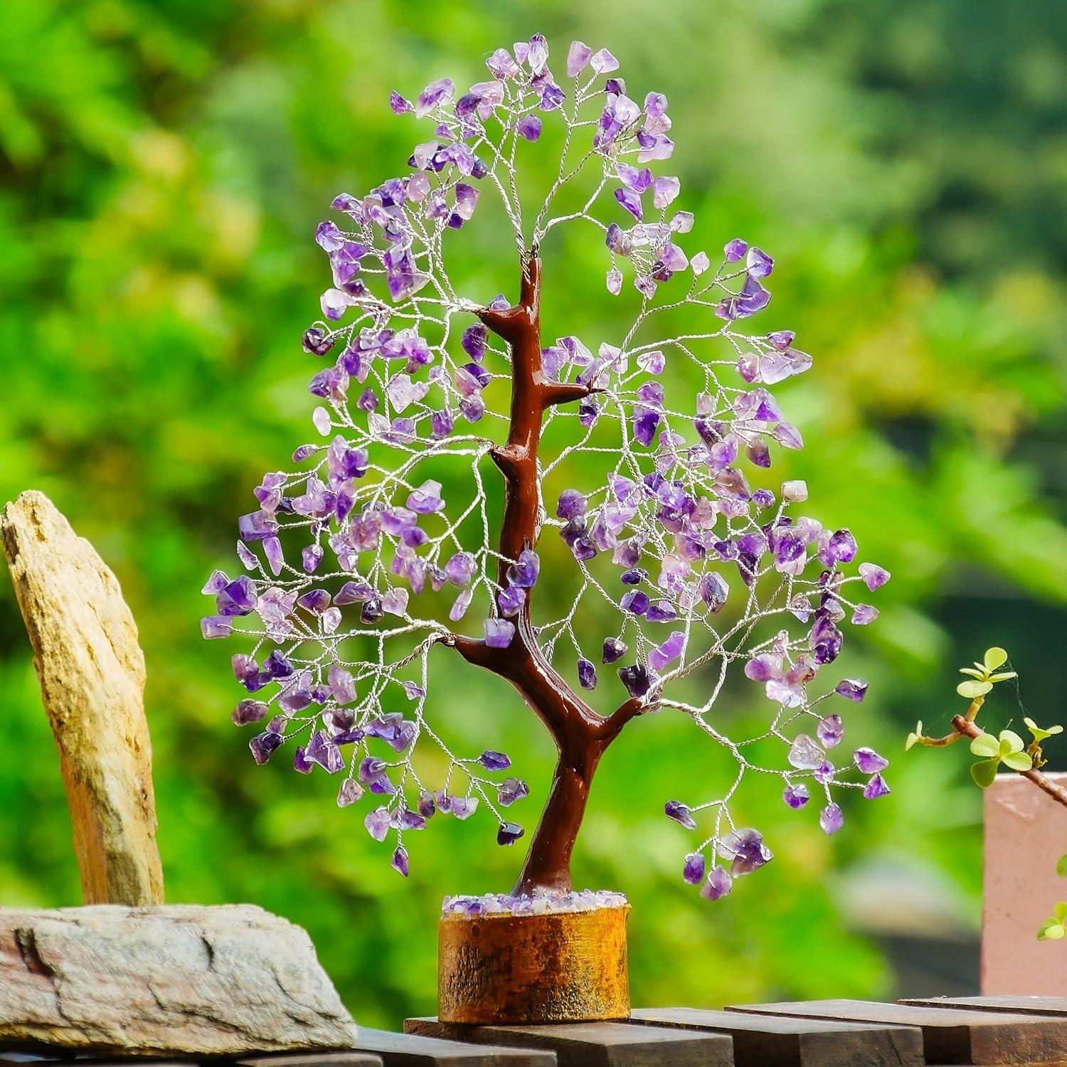 Amethyst Chakra Tree of Life - Crystal Tree for Positive Energy, Feng Shui Decor - Handmade Gemstone Tree, Good Luck Money Bonsai, Purple Healing Crystals, Meditation Stone, Spiritual Mystical Gift