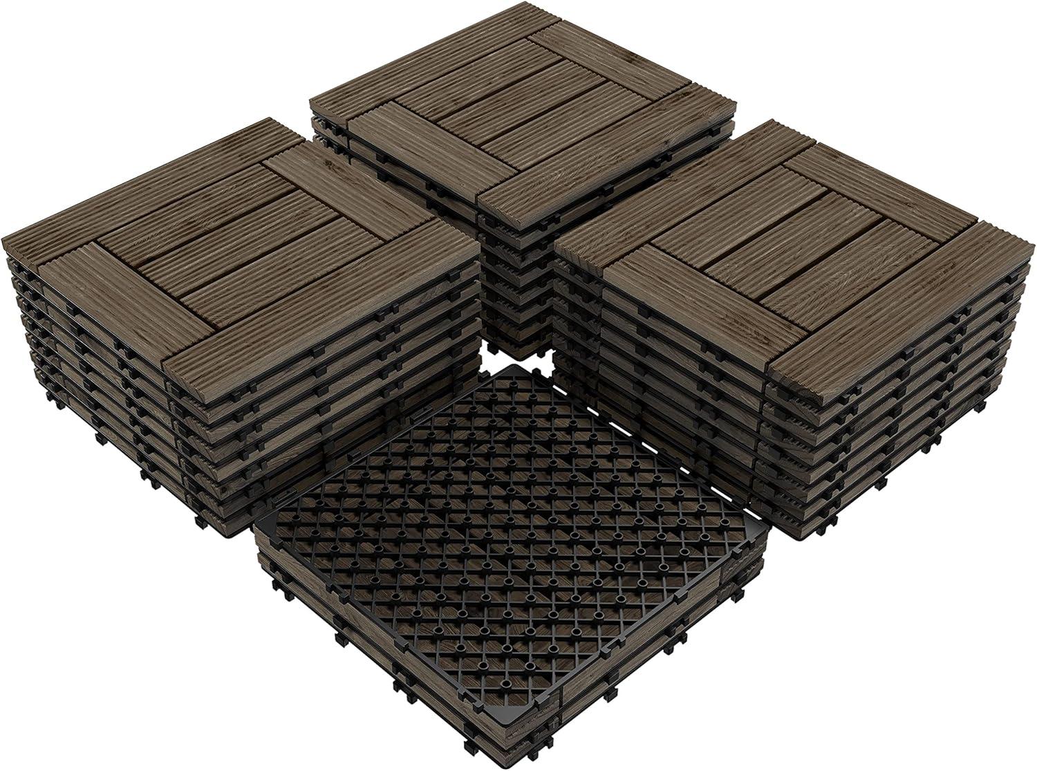 Topeakmart 27PCS Patio Deck Tiles Interlocking Wood Decking Floor Tiles 12 x 12in Black for Outdoor & Indoor Patio Garden Deck Poolside