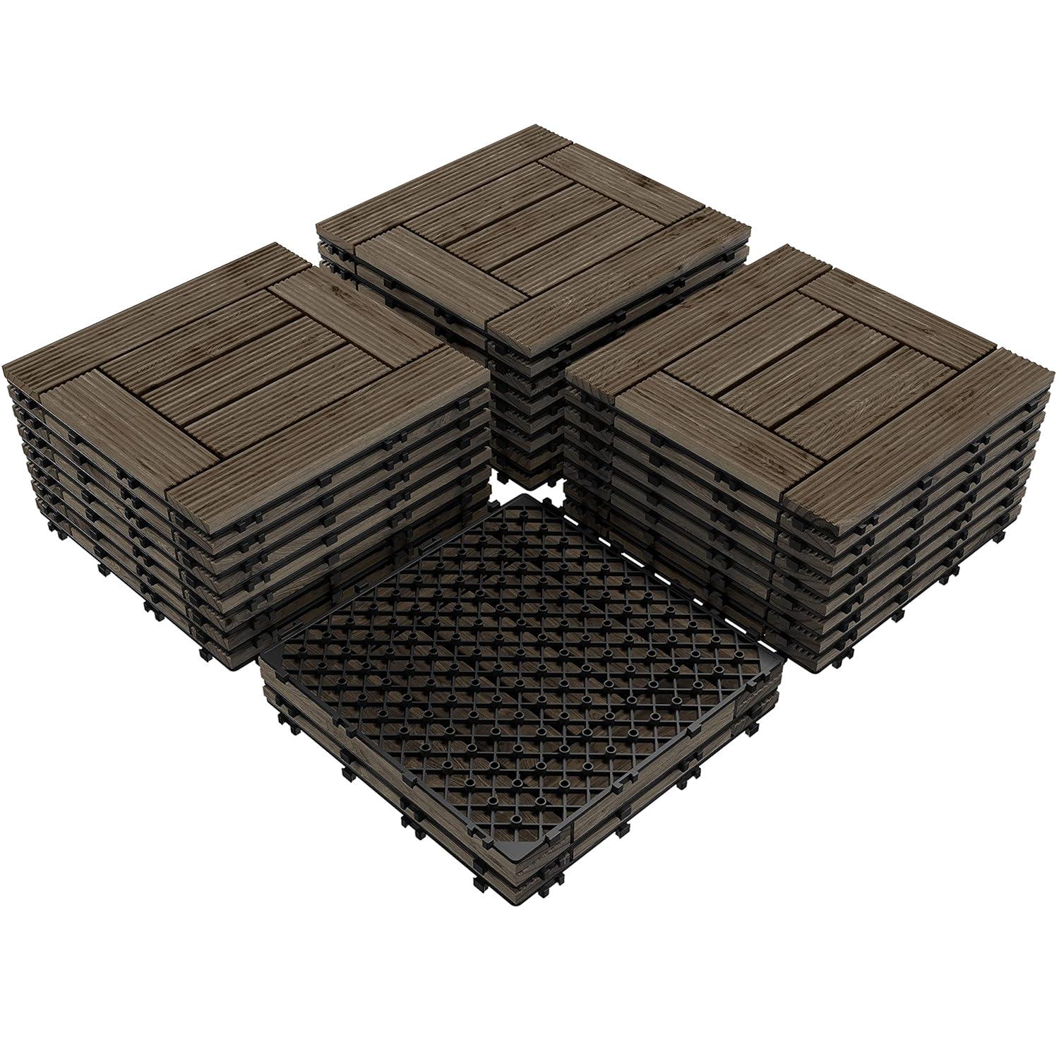 Topeakmart 27PCS Patio Deck Tiles Interlocking Wood Decking Floor Tiles 12 x 12in Black for Outdoor & Indoor Patio Garden Deck Poolside