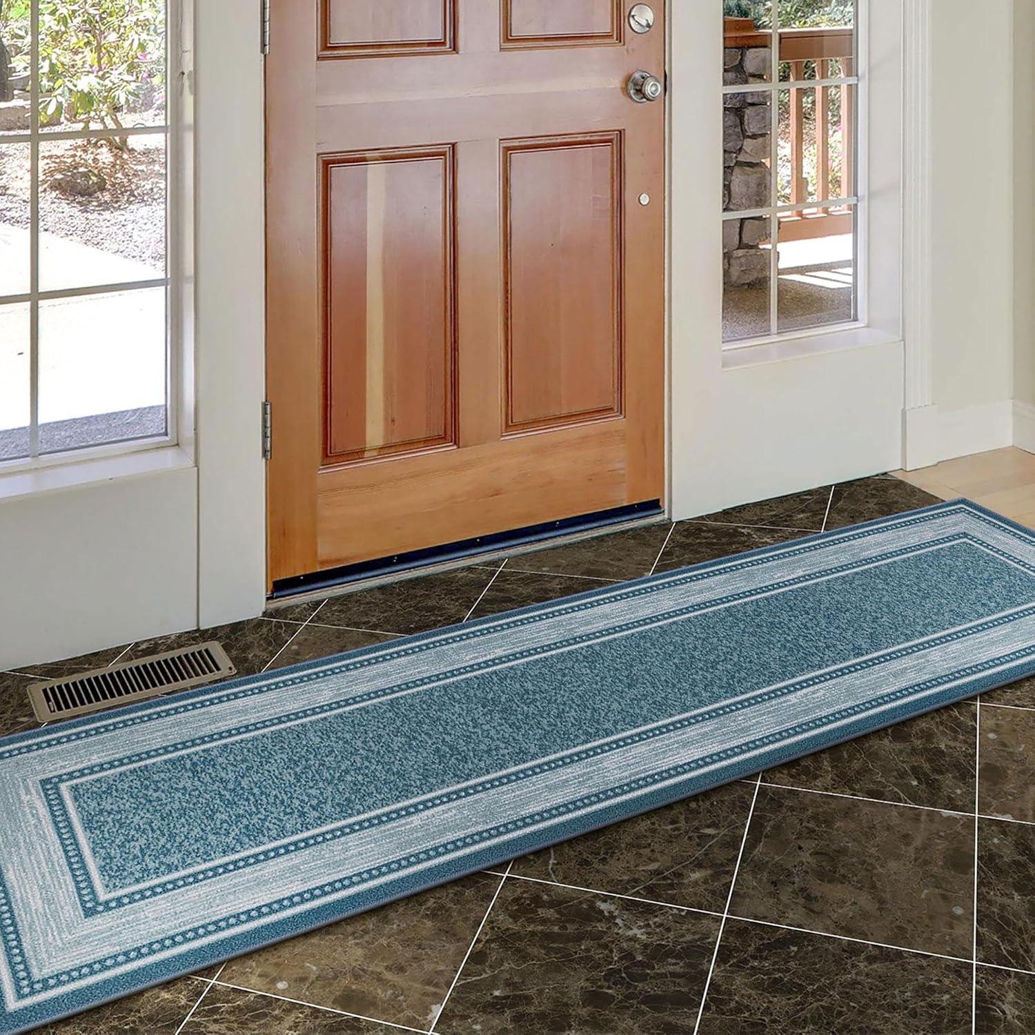 Machine Washable Non-Slip Bordered Area Rug For Living Room, Hallway Runner, Entryway Rug