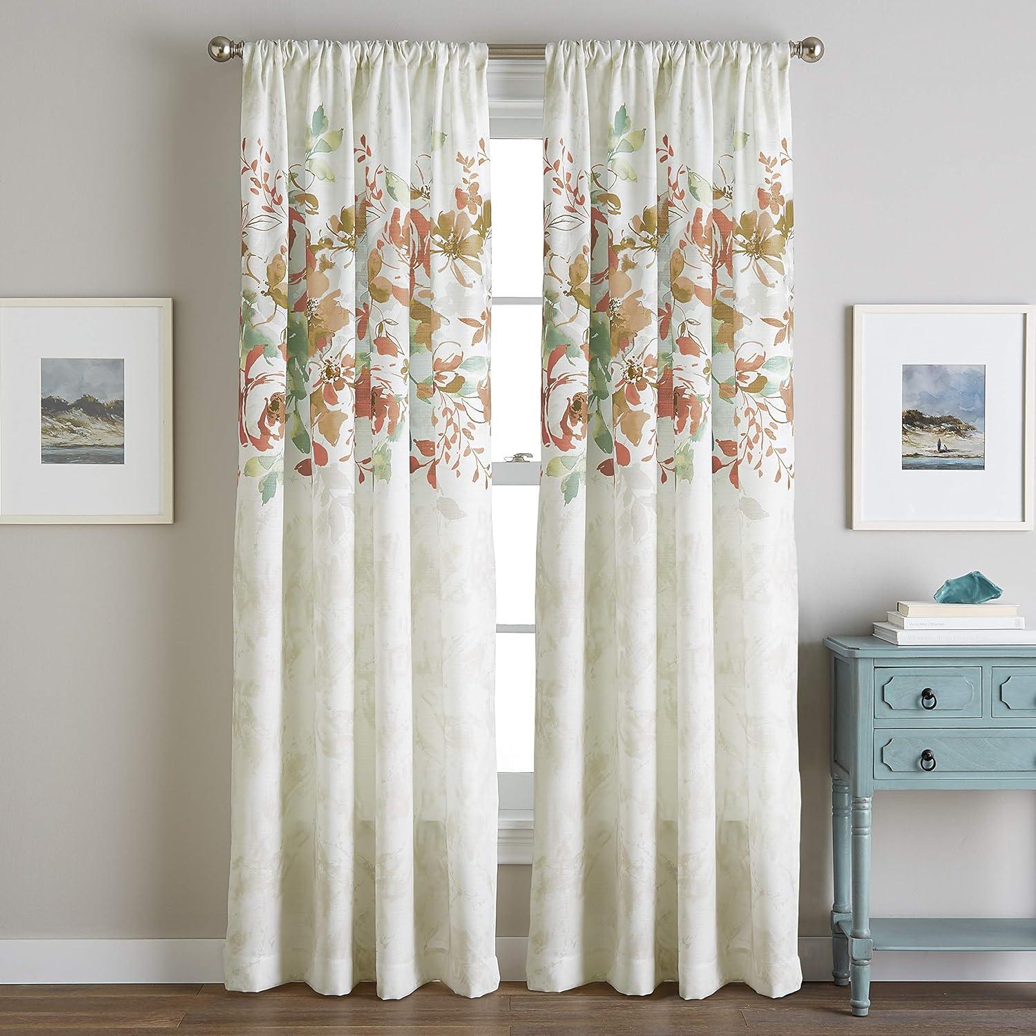 CHF Watecolor Floral Indoor , 100% Polyester , Light Filtering Single Panel Rod Pocket , Spice , 50"x84"