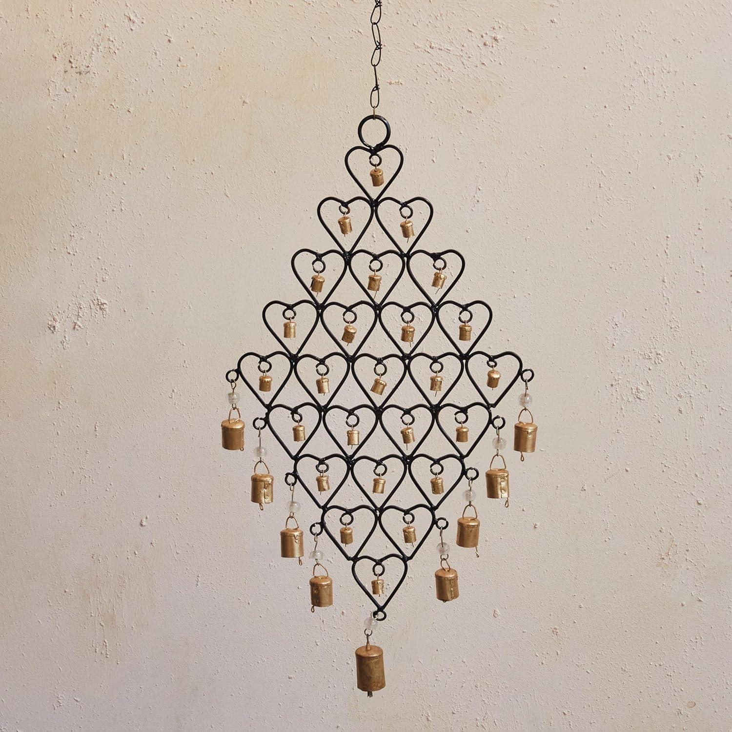 Gold and Black Metal Hearts Wall Hanging with Bells