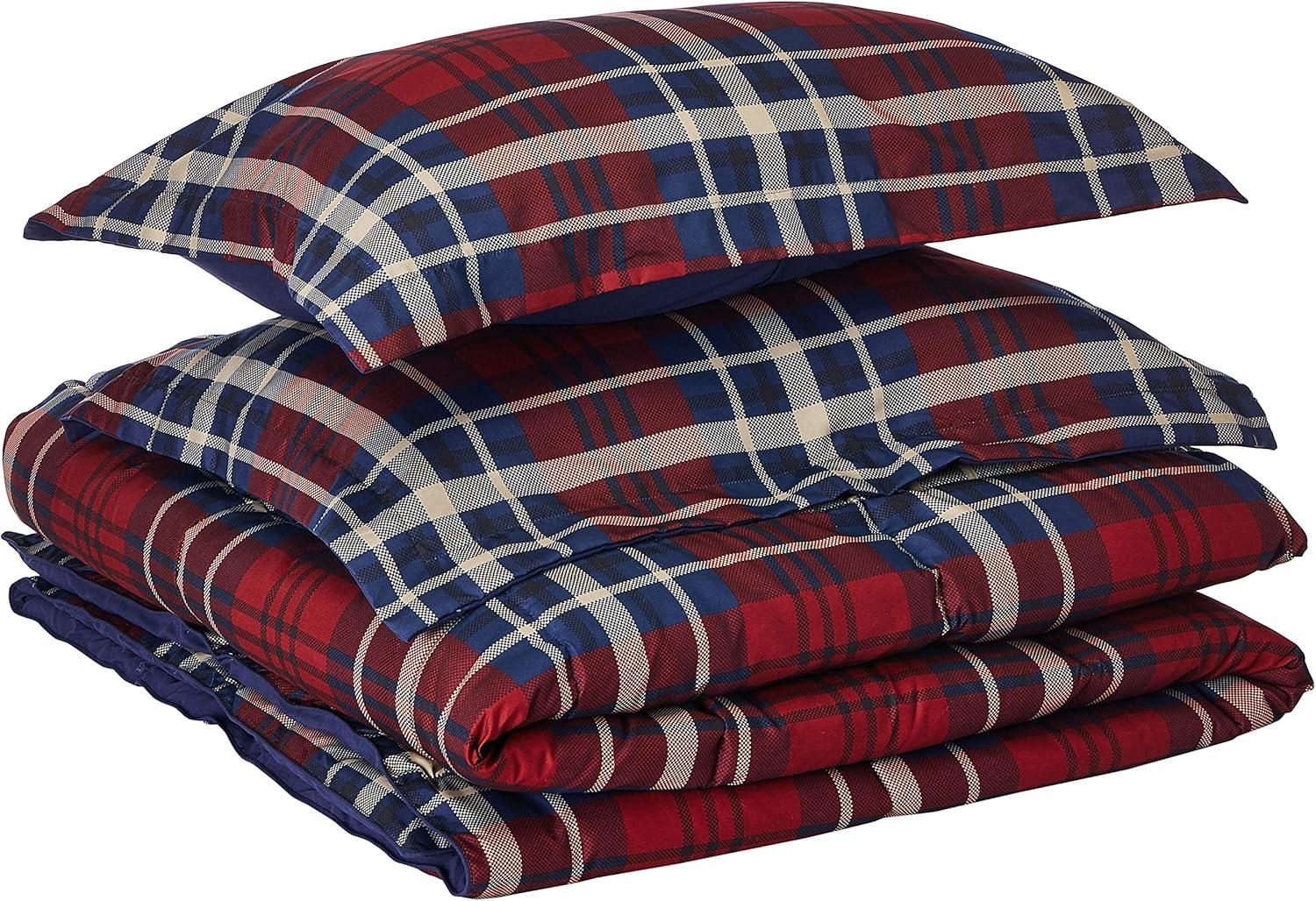 King Red Plaid Microfiber Down Alternative Comforter Set