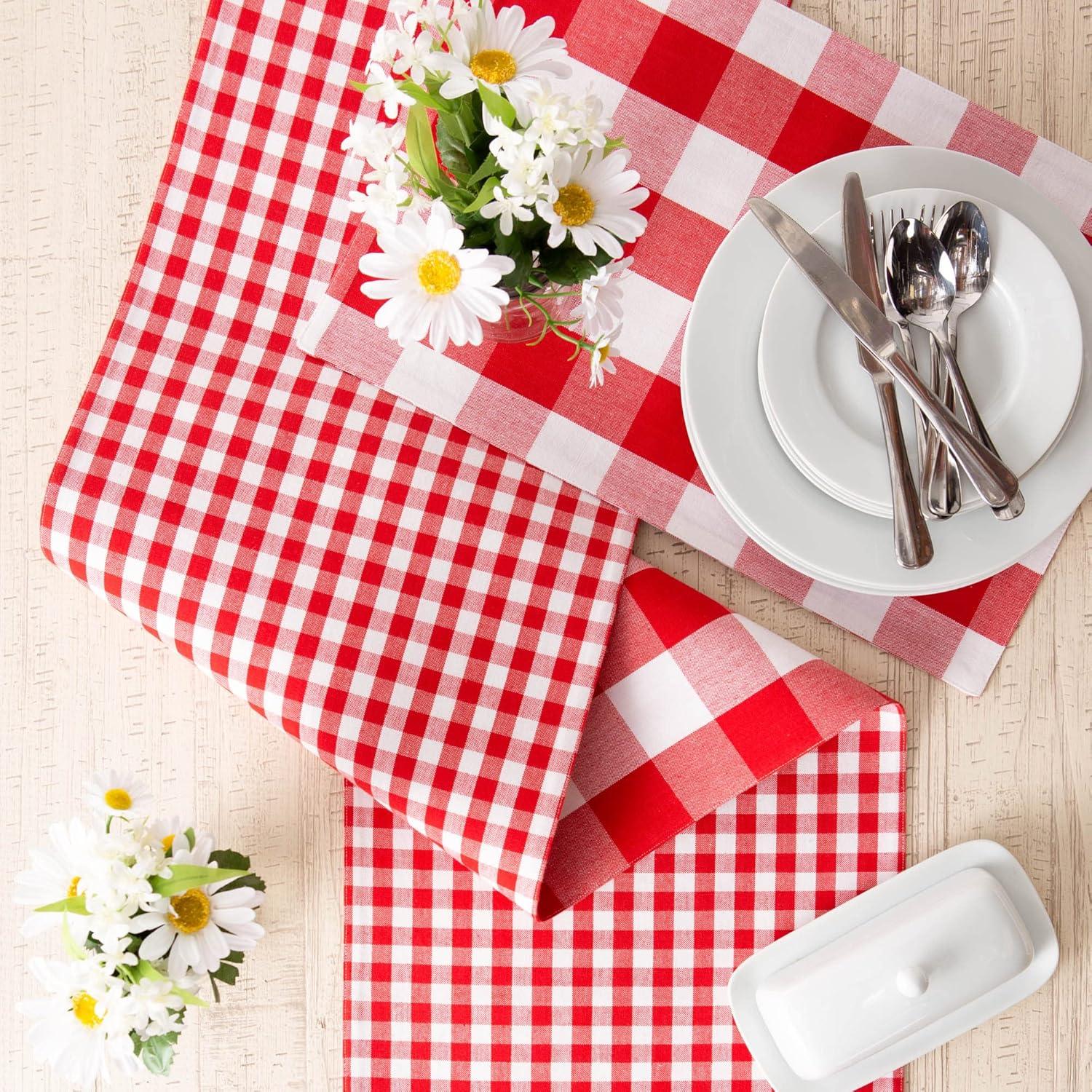 Red and White Cotton Gingham Check Table Runner 14x108