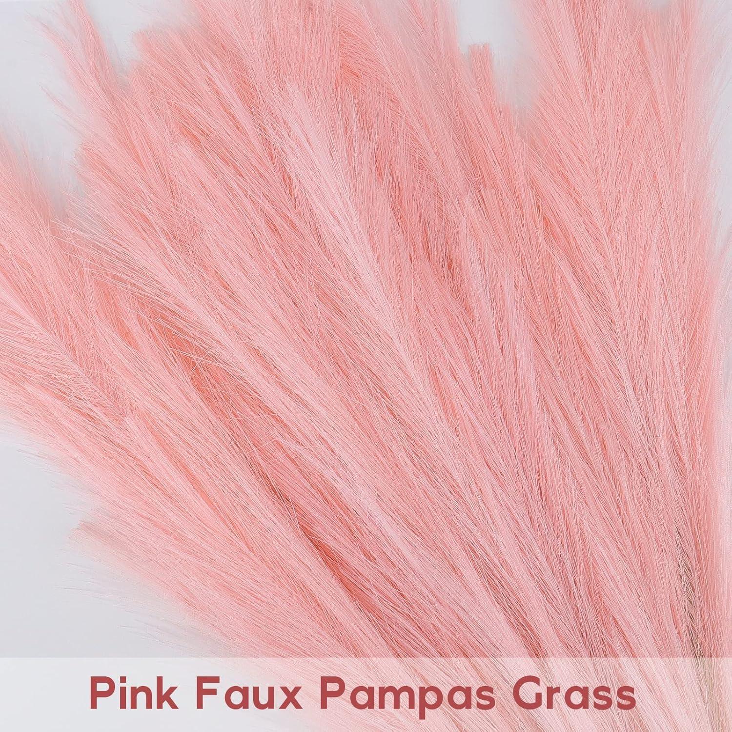 Faux Pampas Grass, Pink Pampas Grass Decor,7 Branches | Each Stem Fluffy Small Pompous Grass for Vase Filler in Table Vase Decor for House, Office, Boho Wedding Flower (Pink, 7PCS 24 inch)