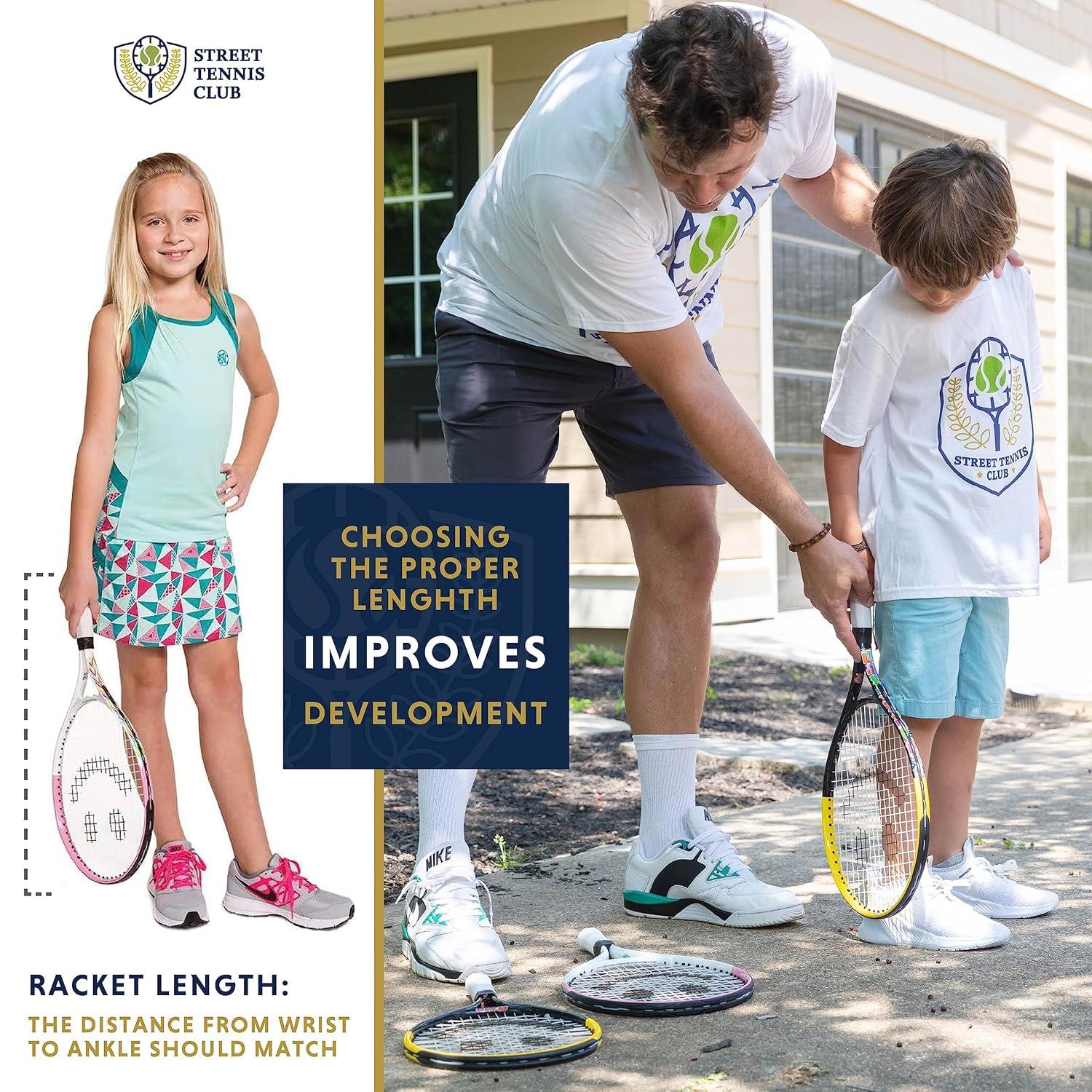 Kids Tennis Racket with Training Videos – Aluminum Youth Tennis Racket with Neoprene Handle for Children Age 5-12 – Learn Faster and Play Better by Street Tennis Club