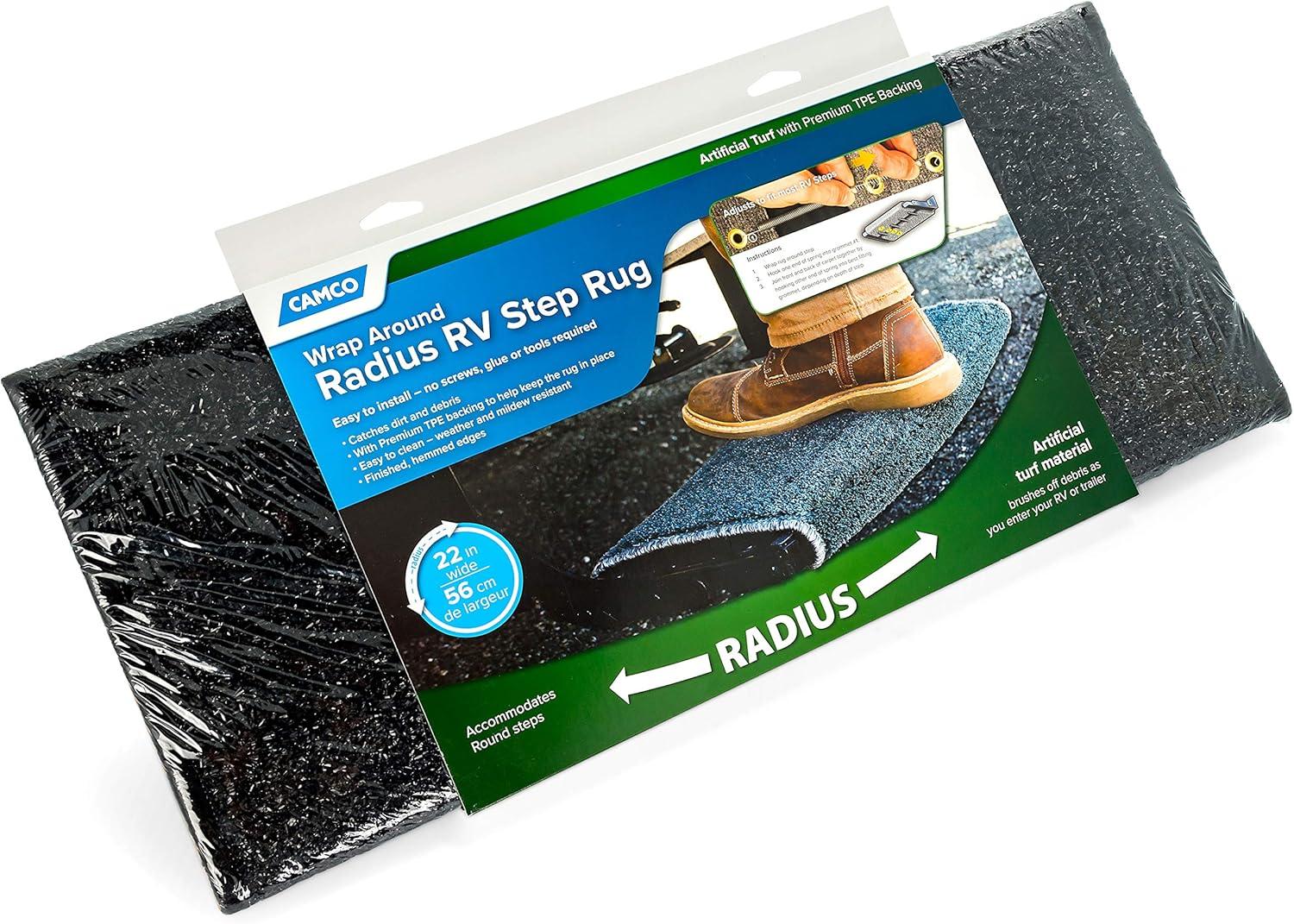 Camco RV Wrap Around Turf Rug | Weather and Mildew Resistant| Easy Install | Artificial Turf, Black (42947)