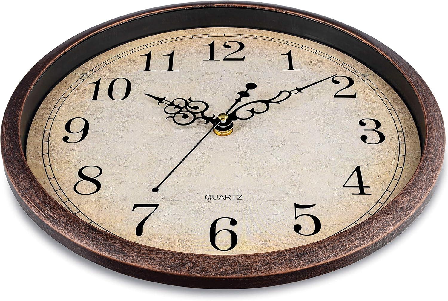 Vintage Brown 12-Inch Silent Non-Ticking Wall Clock