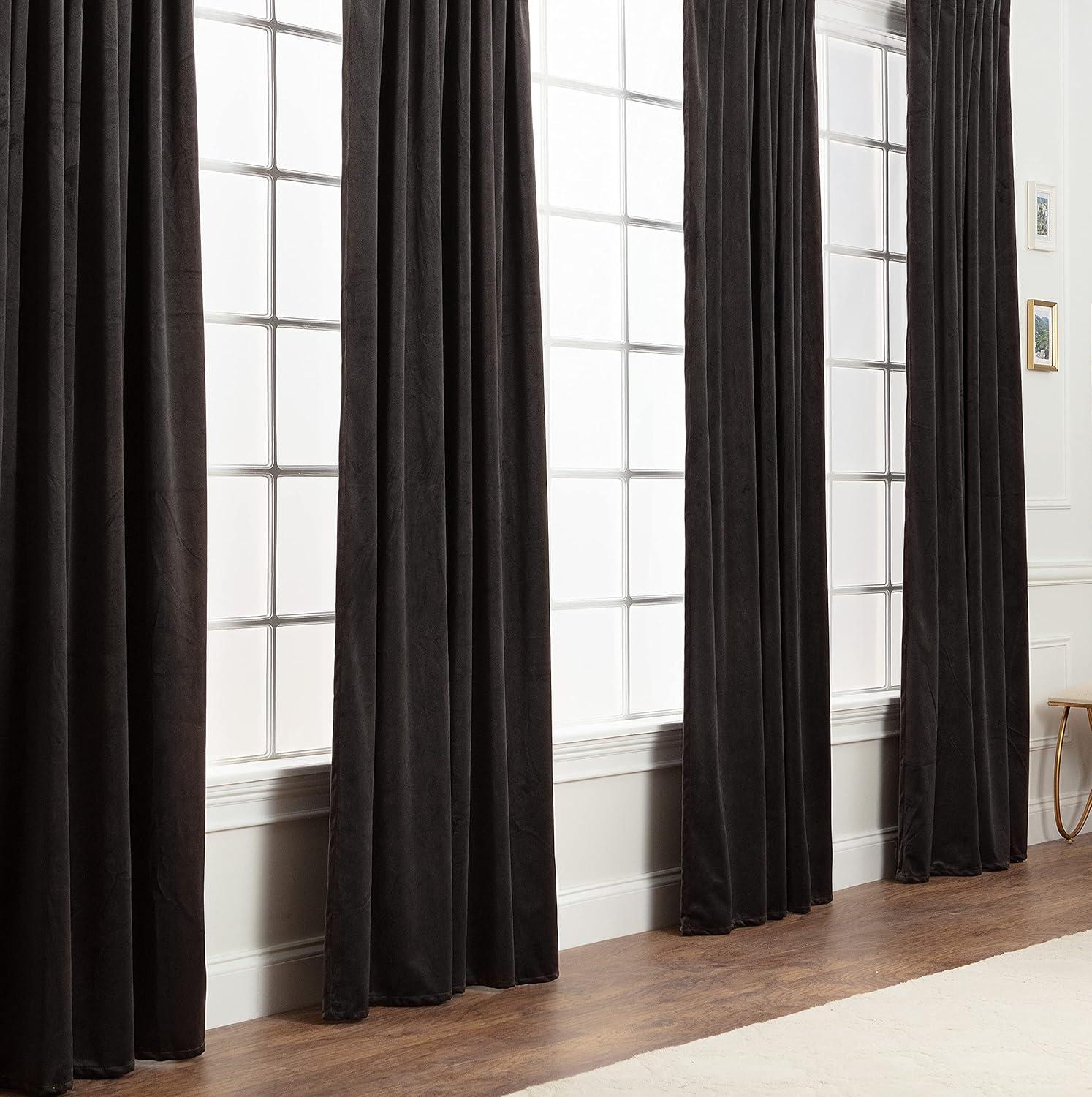 Chanasya 2pk Solid Velvet Room Darkening Blackout Privacy Window Curtain Panels - Set of 2 - 52 x 96 Inches Long - Charcoal
