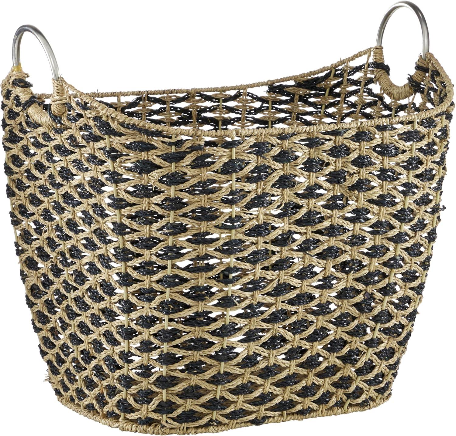 DecMode 21" x 18" Brown Seagrass Handmade Storage Basket with Handles, 1-Piece