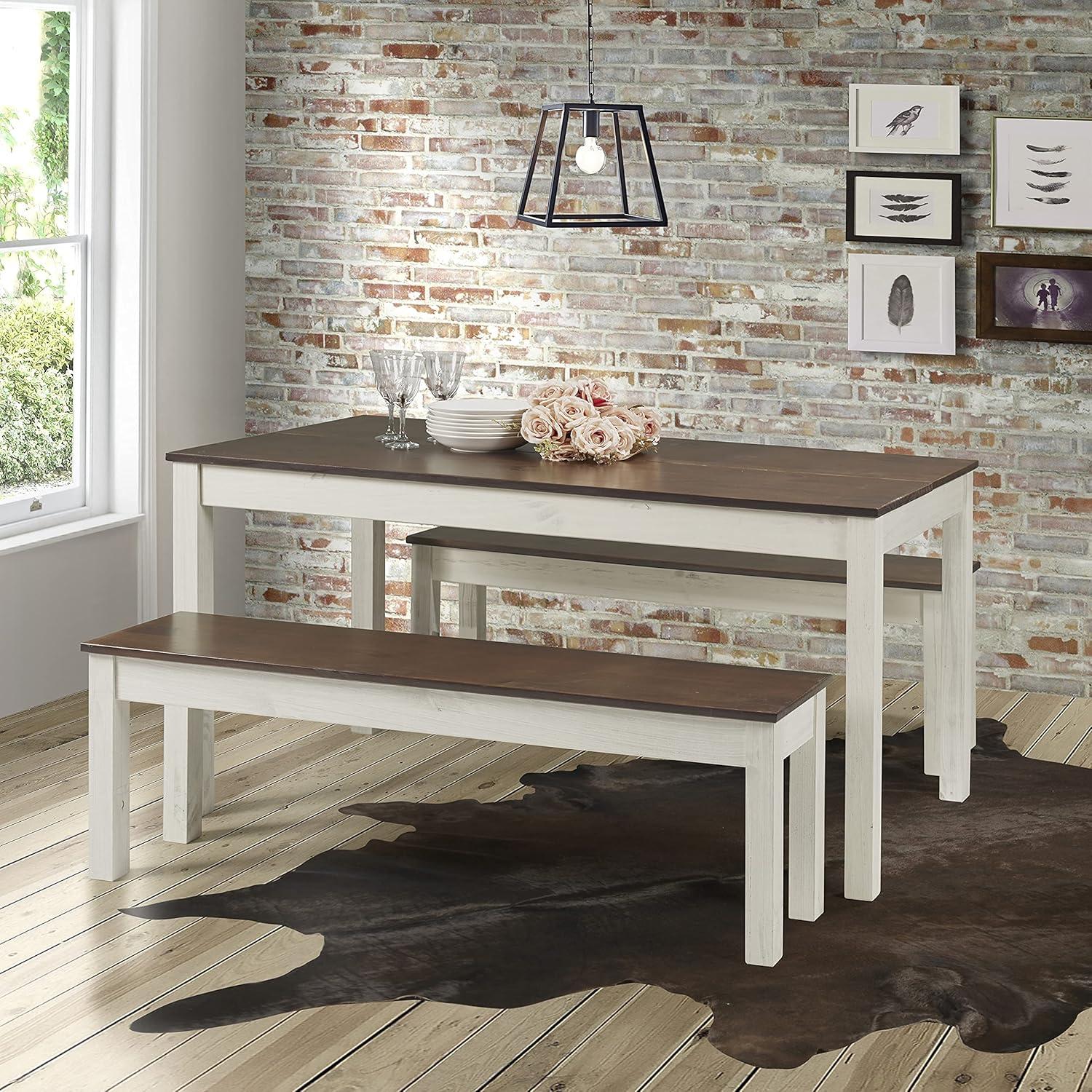 Bridge Brazil Wood Bench White Distressed | Furniture Dash White distressed finish, seat in brown lacquer.