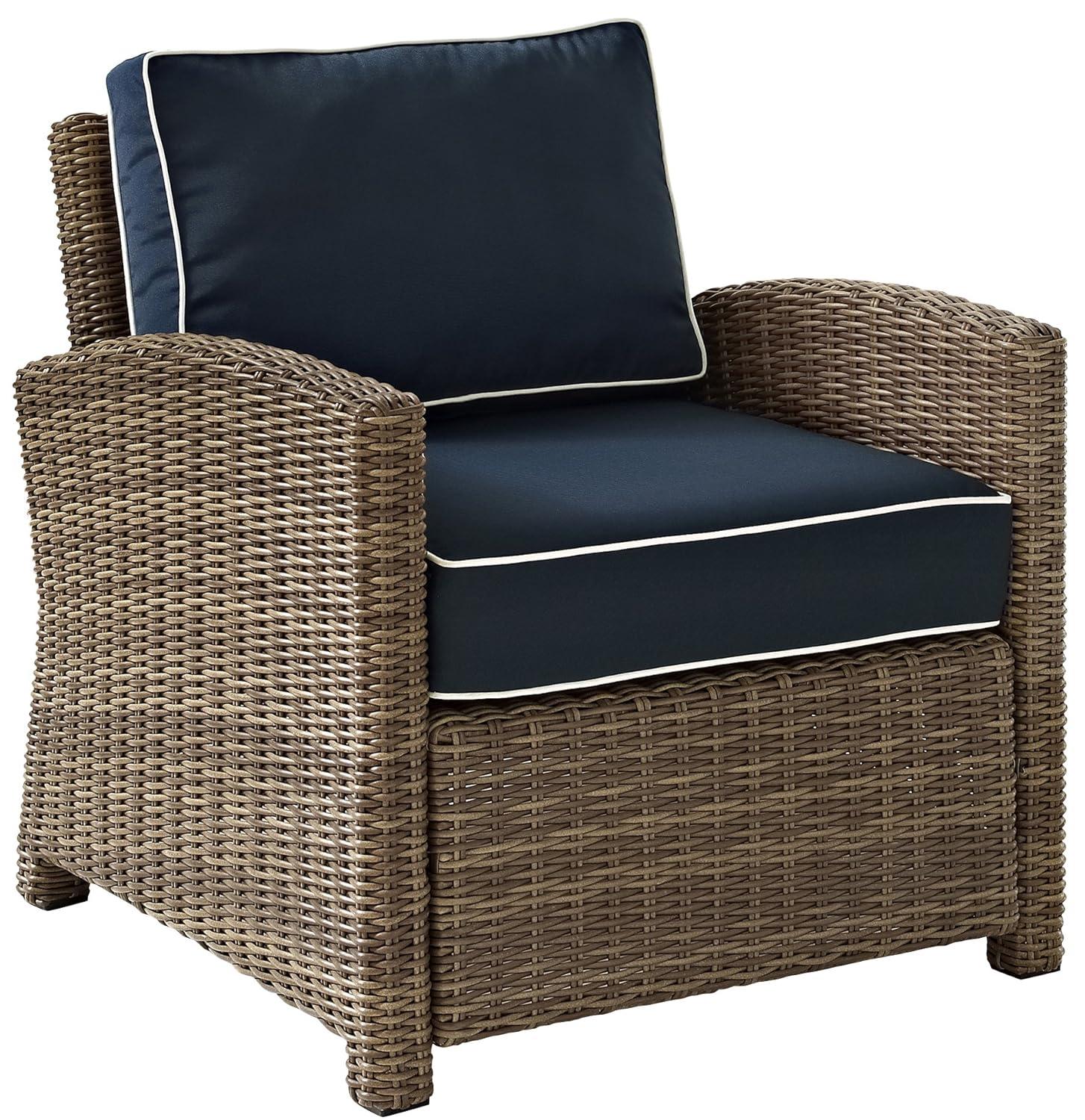 Bradenton 4pc Outdoor Wicker Conversation Set - Navy - Crosley: Steel Frame, UV-Resistant, with Polyester Foam Cushions