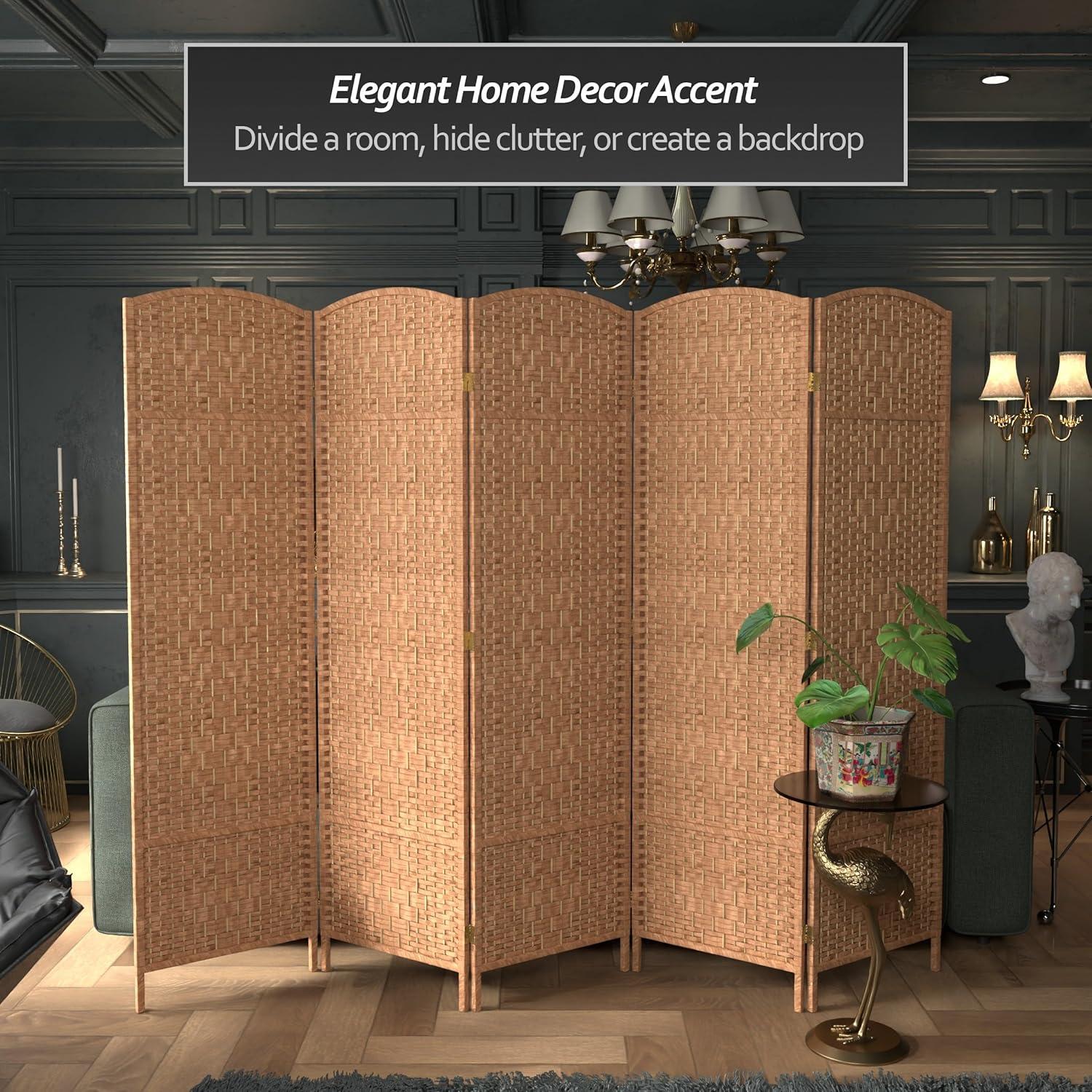 Oriental Furniture 6 ft. Tall Diamond Weave Room Divider - Natural - 5 Panel