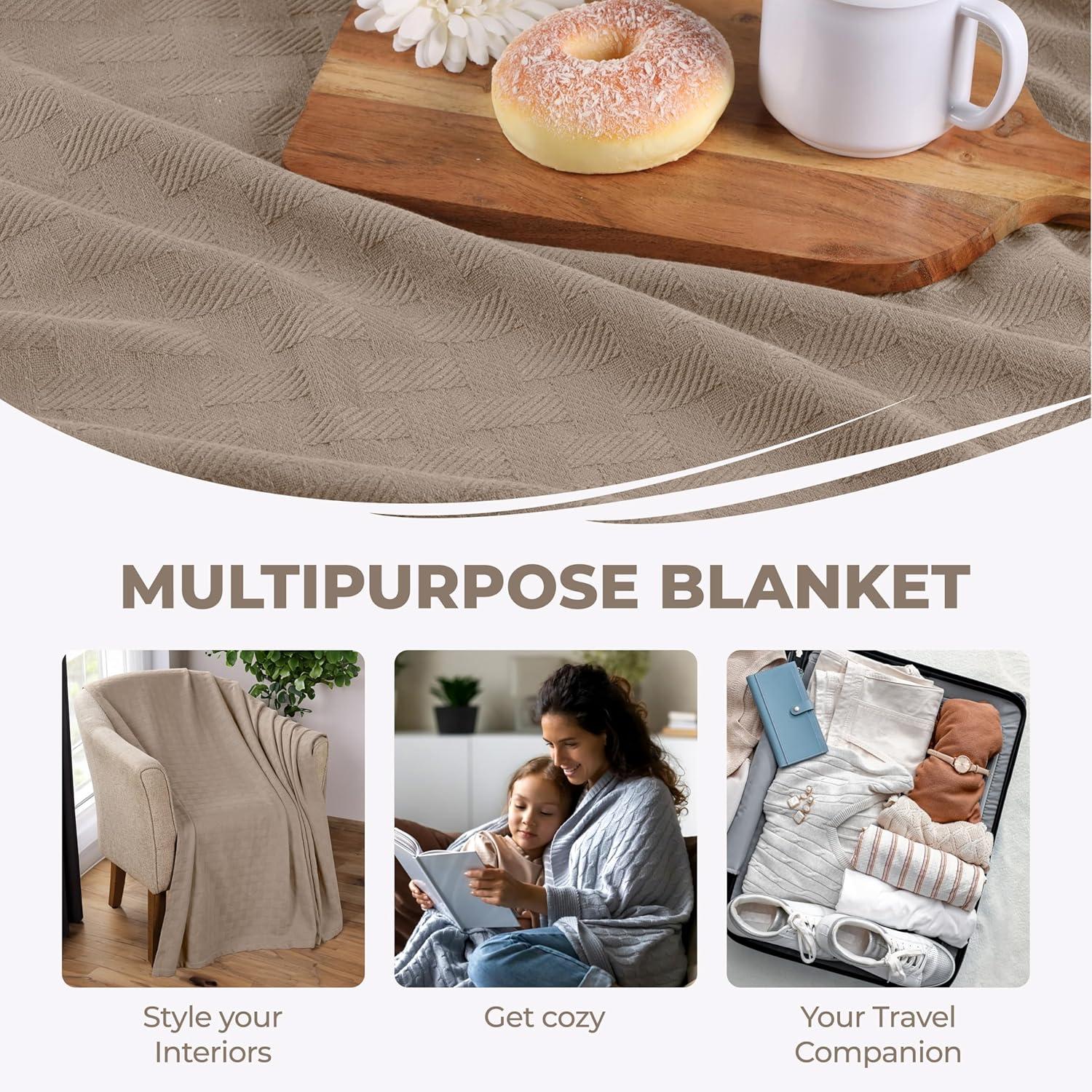 Superior Basketweave All-Season Cotton Blanket, Full/Queen, Khaki