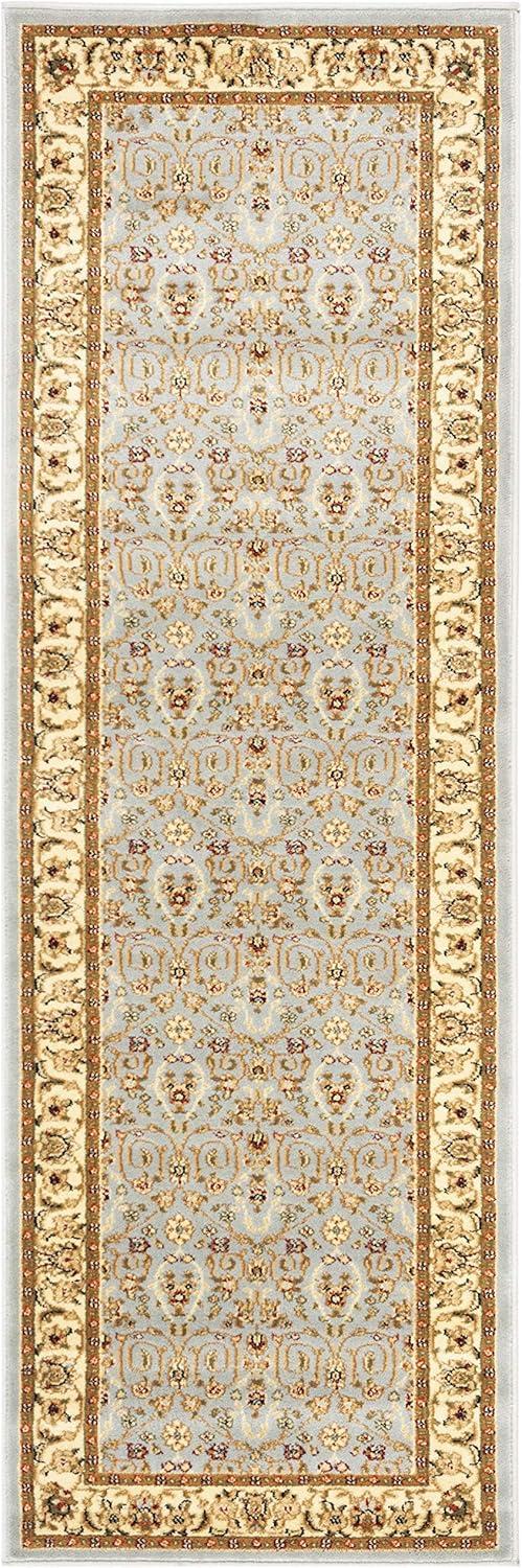 Light Blue and Ivory Traditional Synthetic Runner Rug