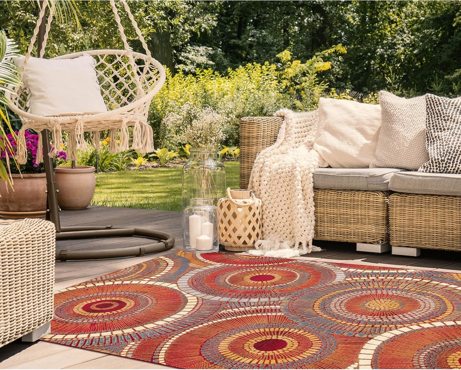 Liora Manne Marina Circles Indoor/Outdoor Rug Saffron 6'6" x 9'4"