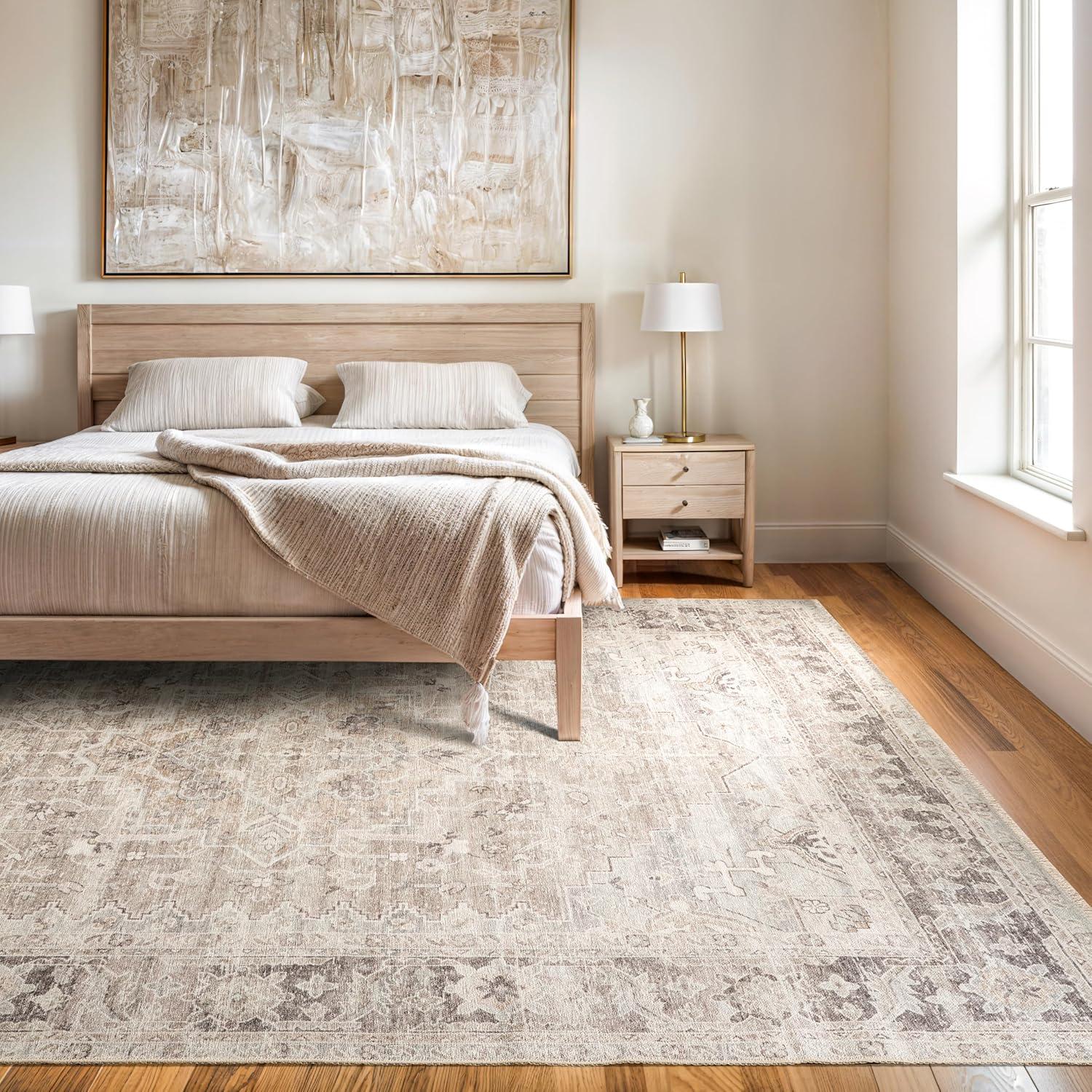 Nuloom Davi Faded Spill Proof Treated Pet Friendly Premium Machine Washable Area Rug, 9' x 12', Stone