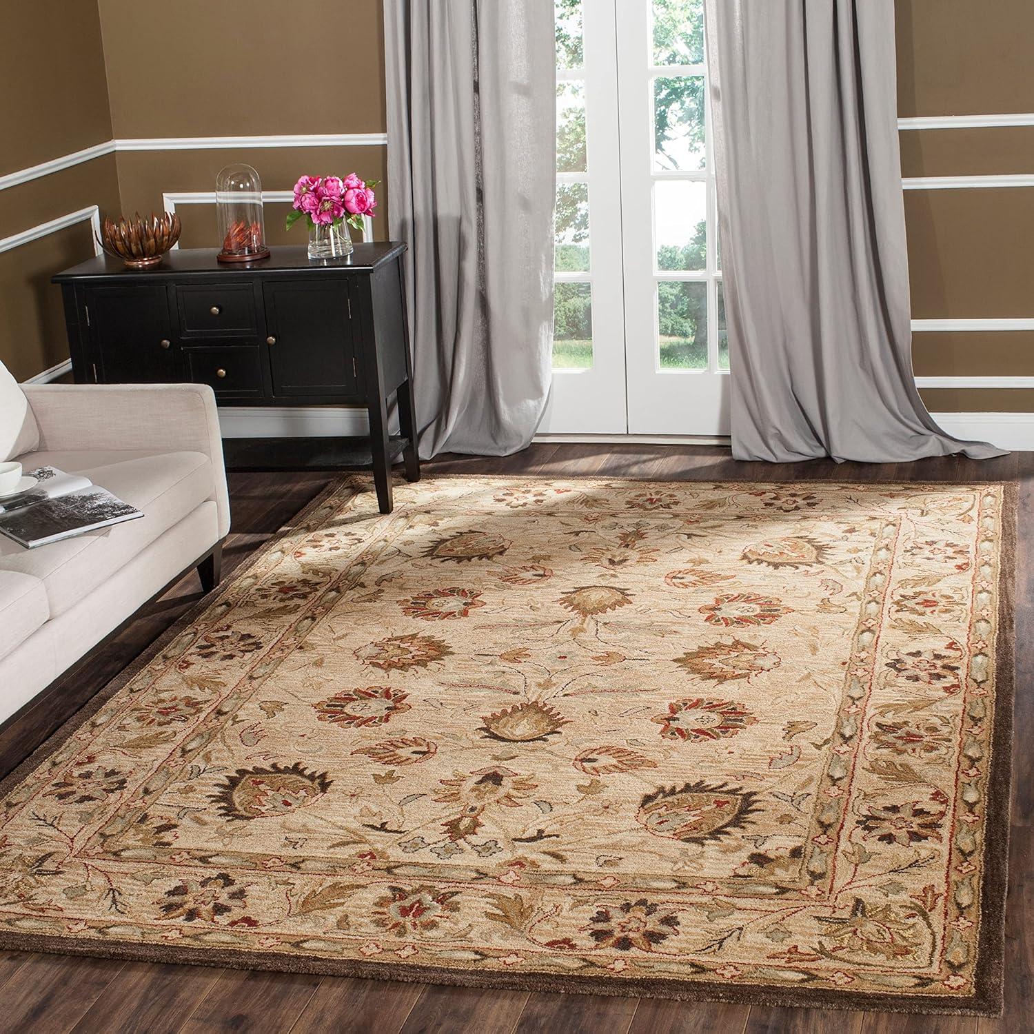 Elegant Beige Hand-Tufted Wool Oriental Area Rug, 6' x 9'