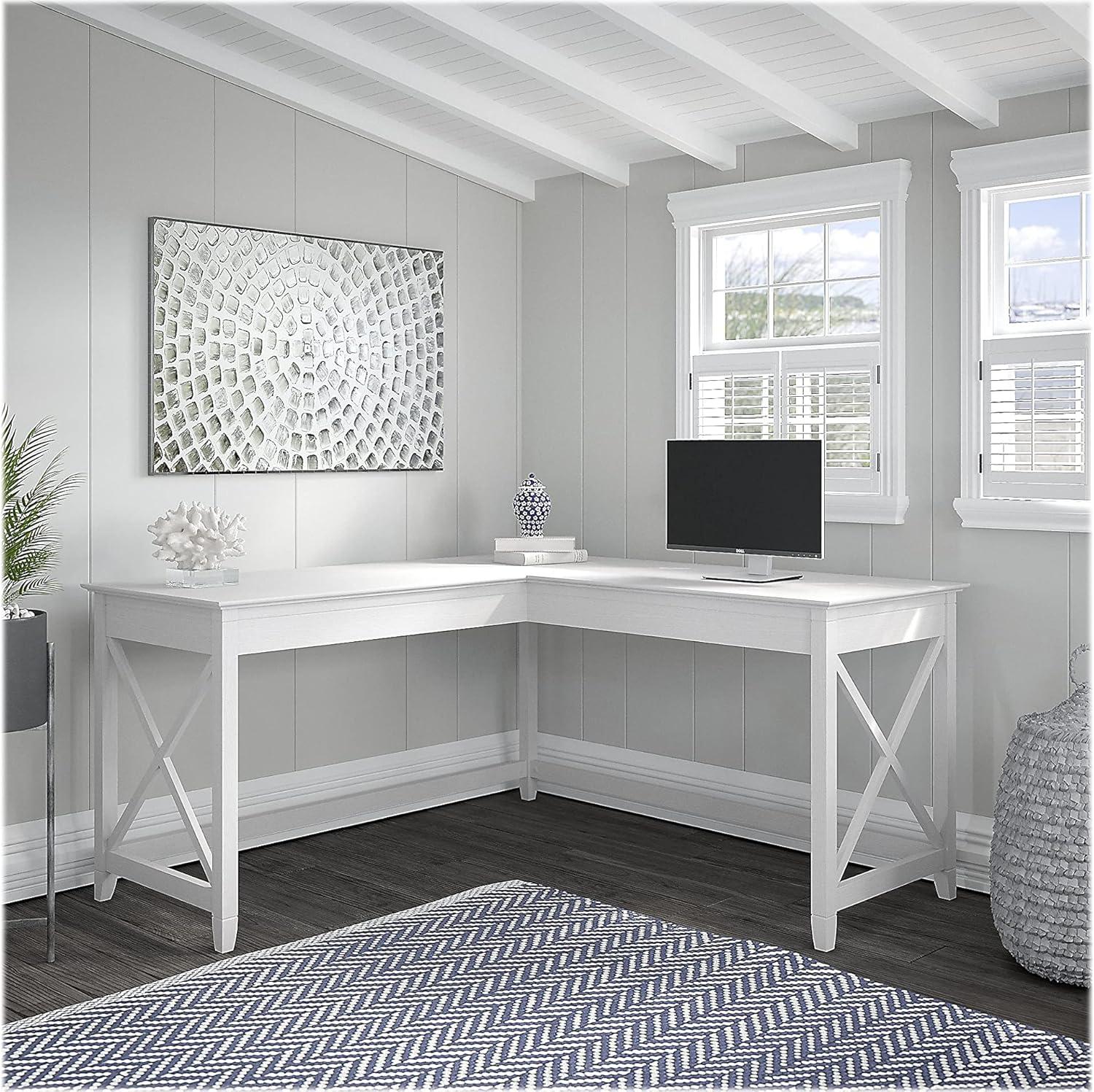 Pure White Oak 60" Corner Desk with Drawer and X-Shaped Sides