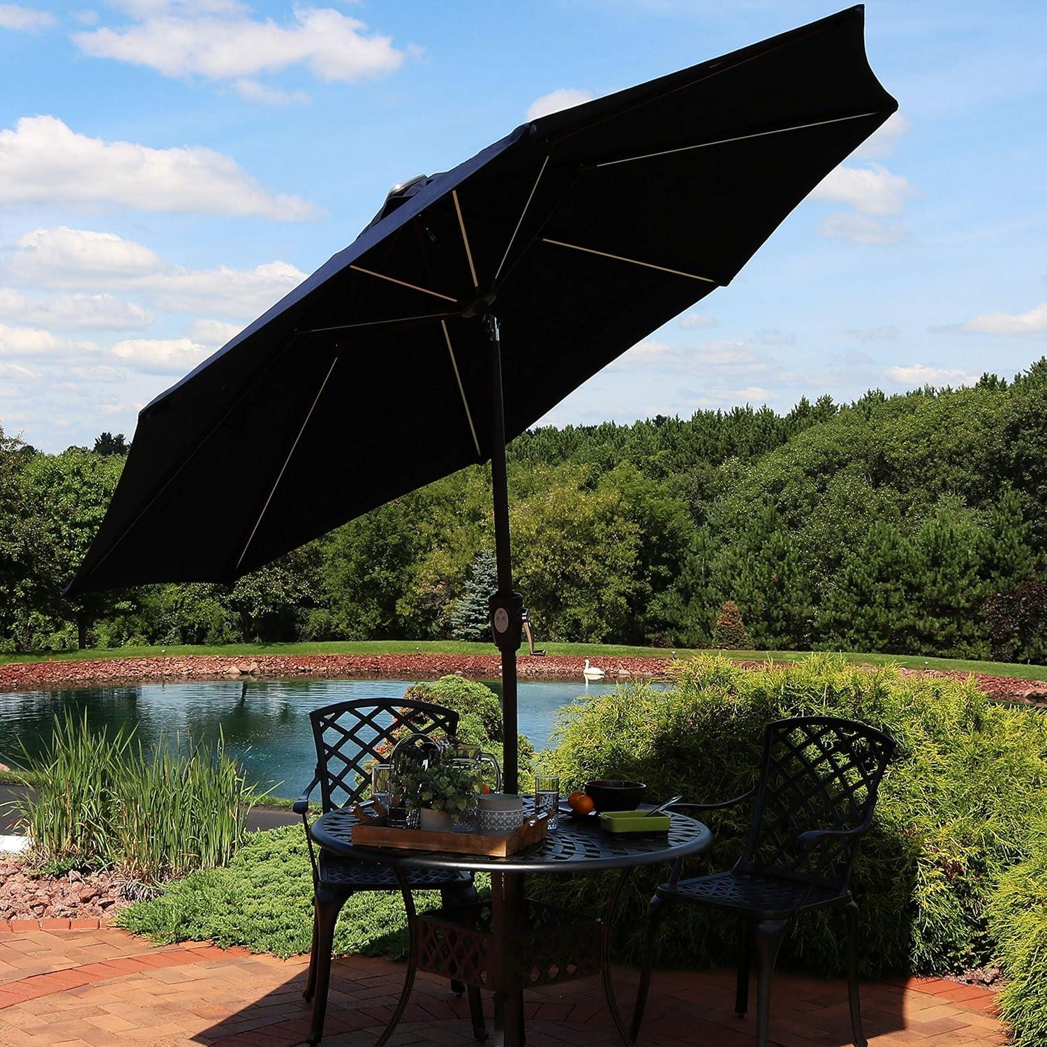 Sunnydaze Outdoor Solution-Dyed Sunbrella Pool Patio Umbrella with Solar LED Light Bars and Tilt - 9' - Navy Blue
