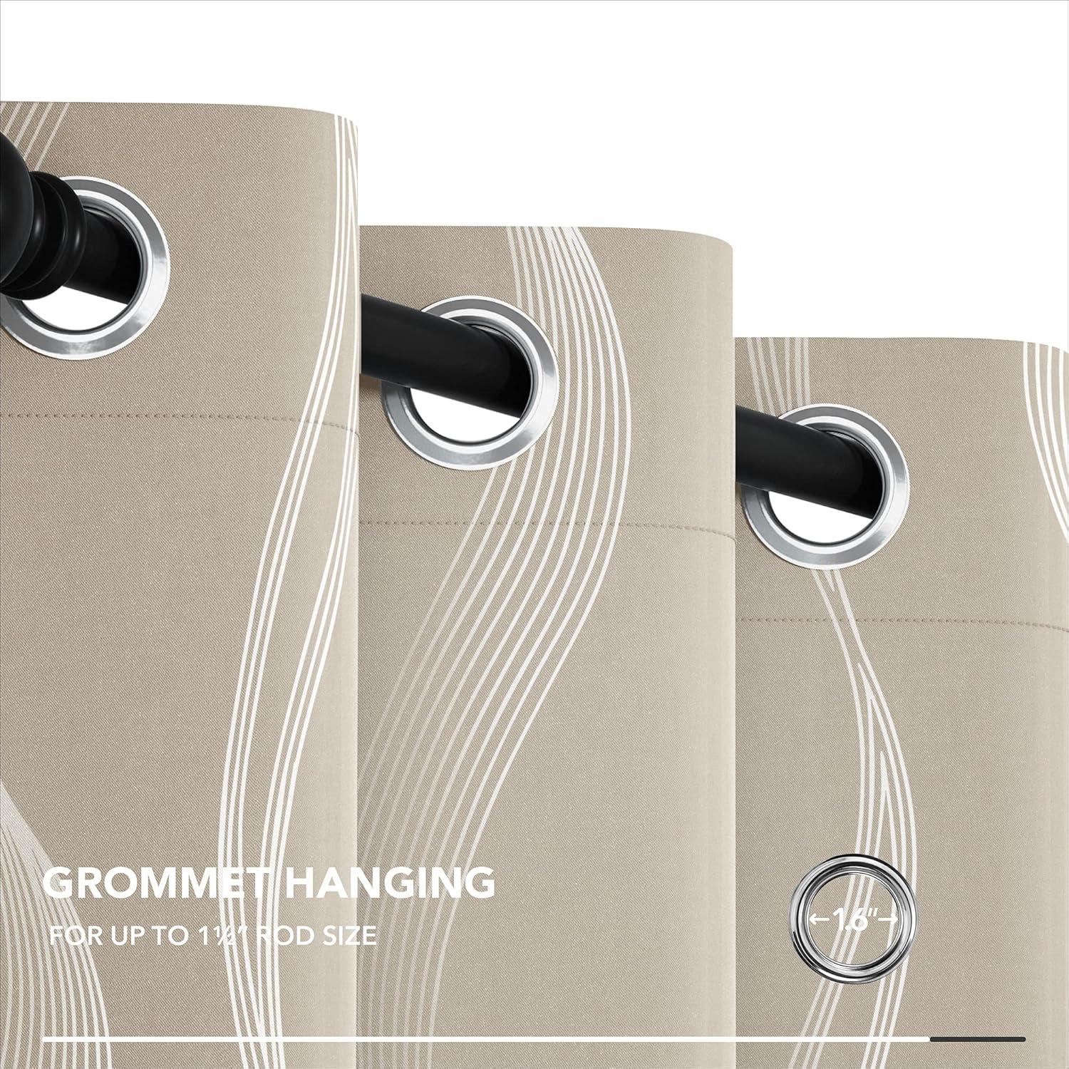 Deconovo Silver Wave Room Darkening Grommet Curtains (2 Panels) Light Beige 52W x 84L