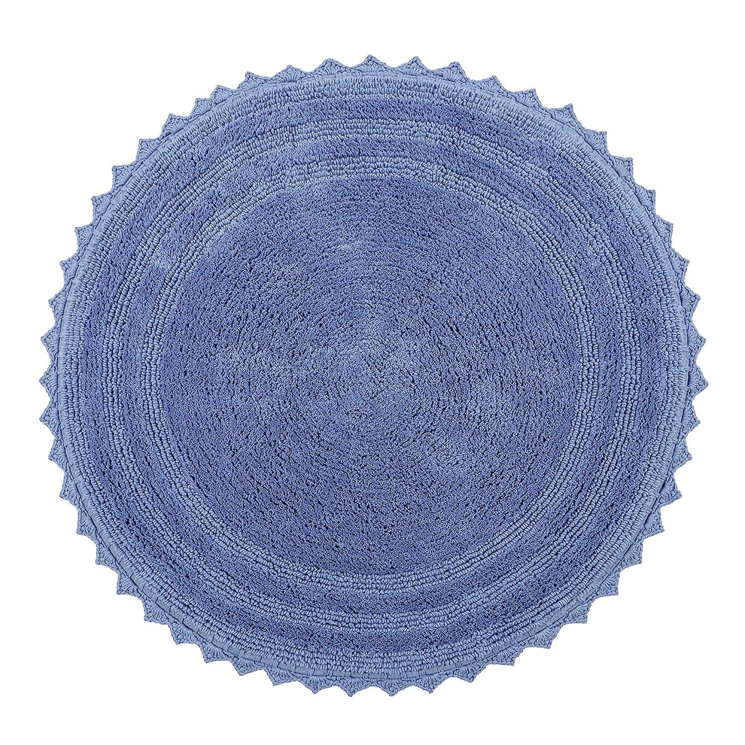 Better Trends Lilly Crochet 100% Cotton Tufted Reversible Bath Rug 30" Round - Blue